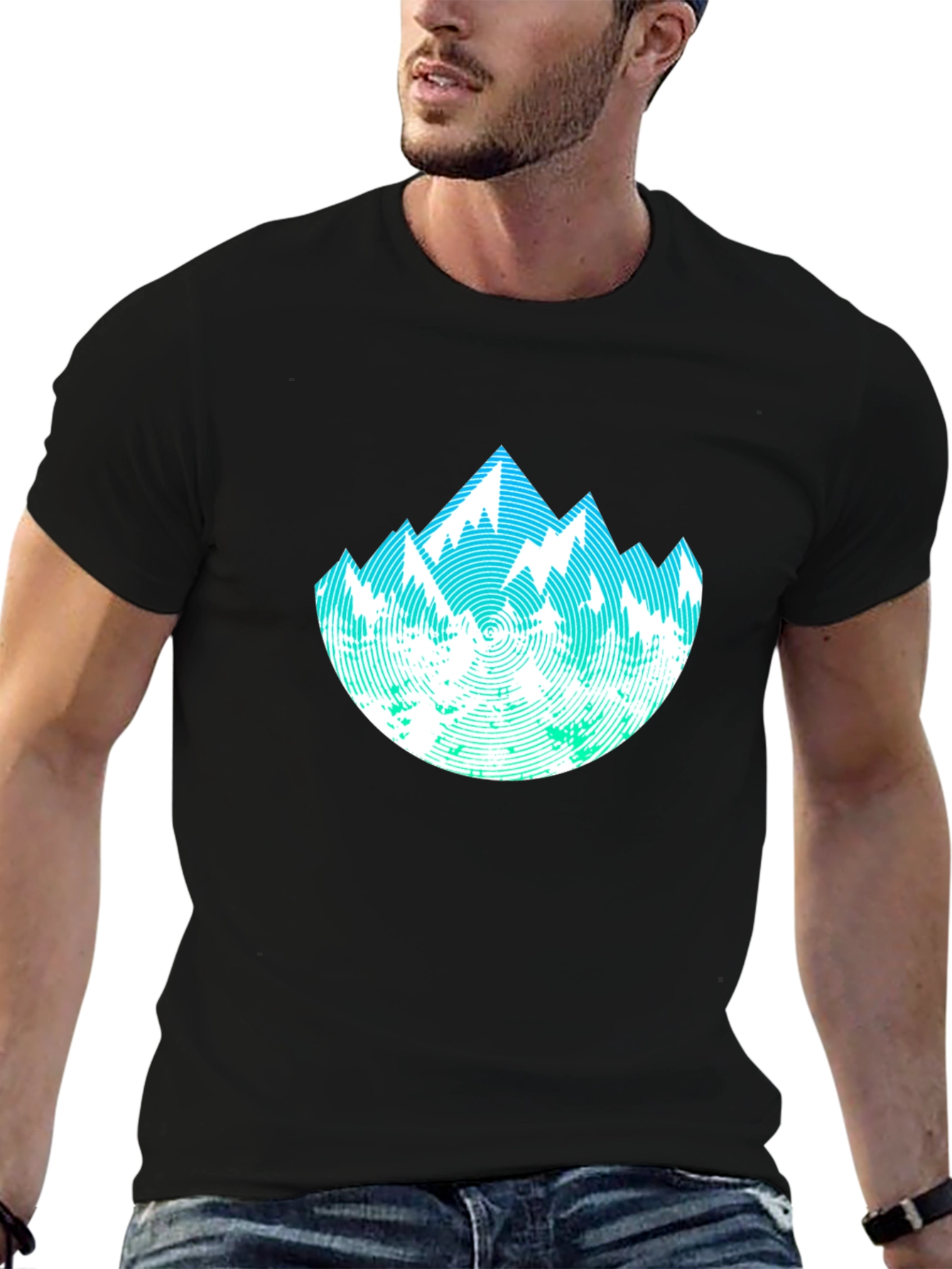 Abstract Mountain Graphic Tee - Black