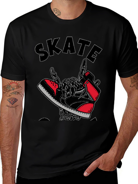 Skateboarding Skeleton Sneaker Graphic Tee - Black