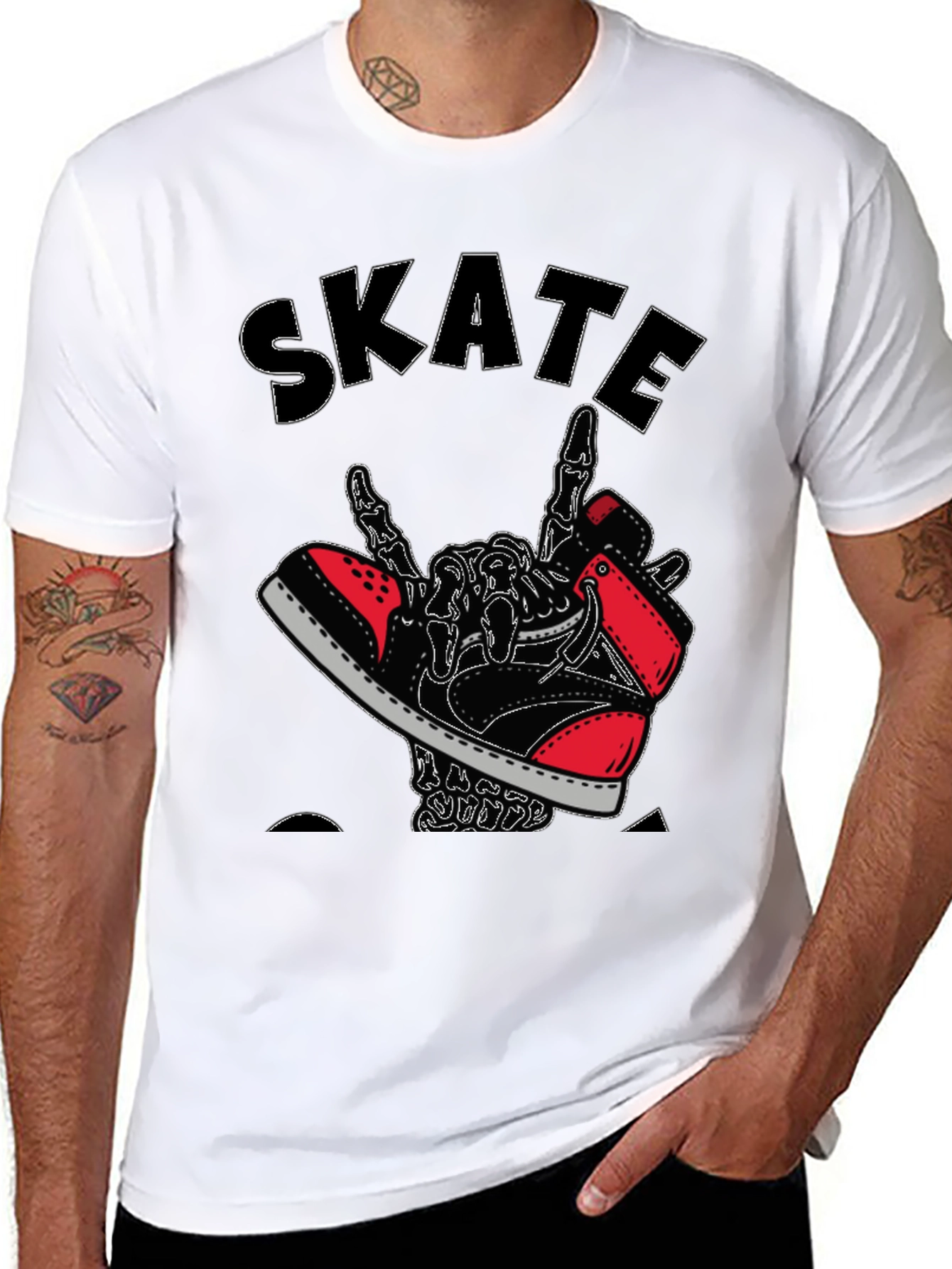 Skateboarding Skeleton Sneaker Graphic Tee - Black