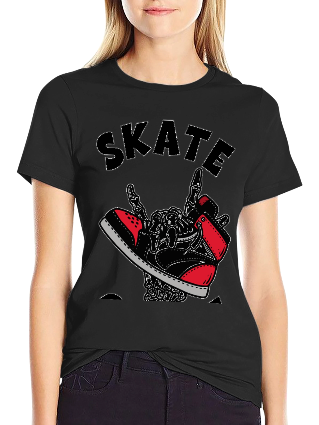 Skateboarding Skeleton Sneaker Graphic Tee - Black