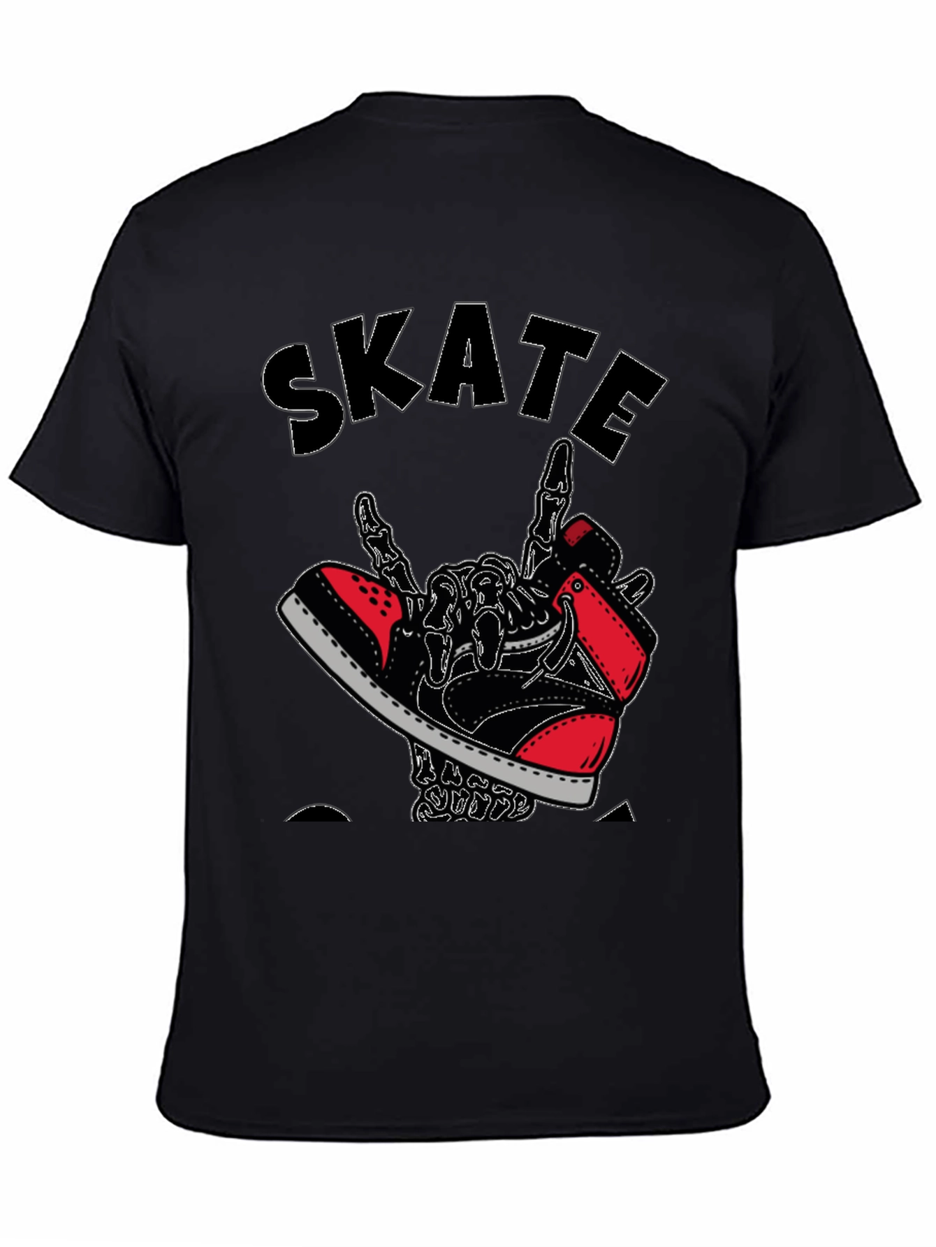 Skateboarding Skeleton Sneaker Graphic Tee - Black