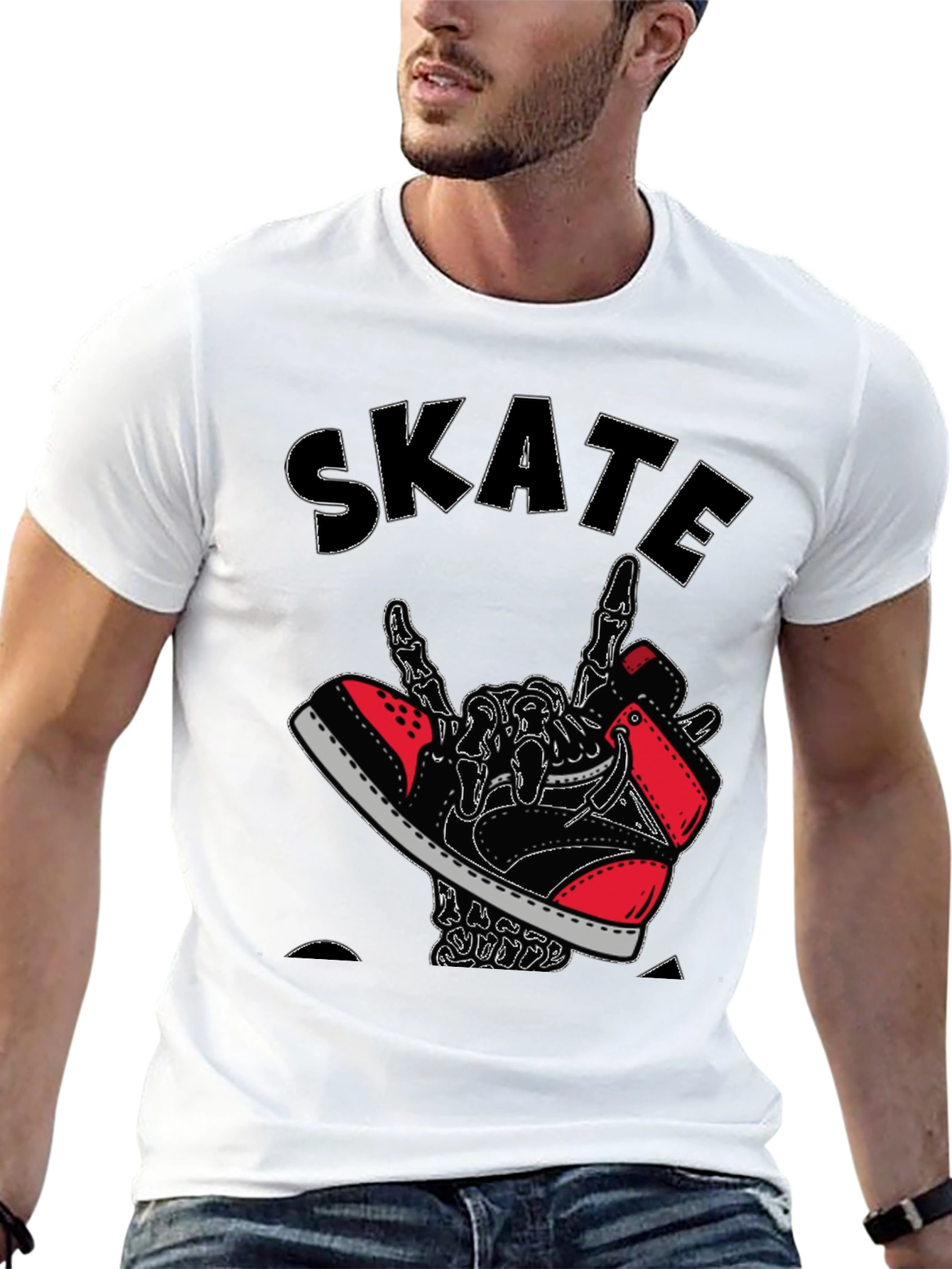 Skateboarding Skeleton Sneaker Graphic Tee - Black