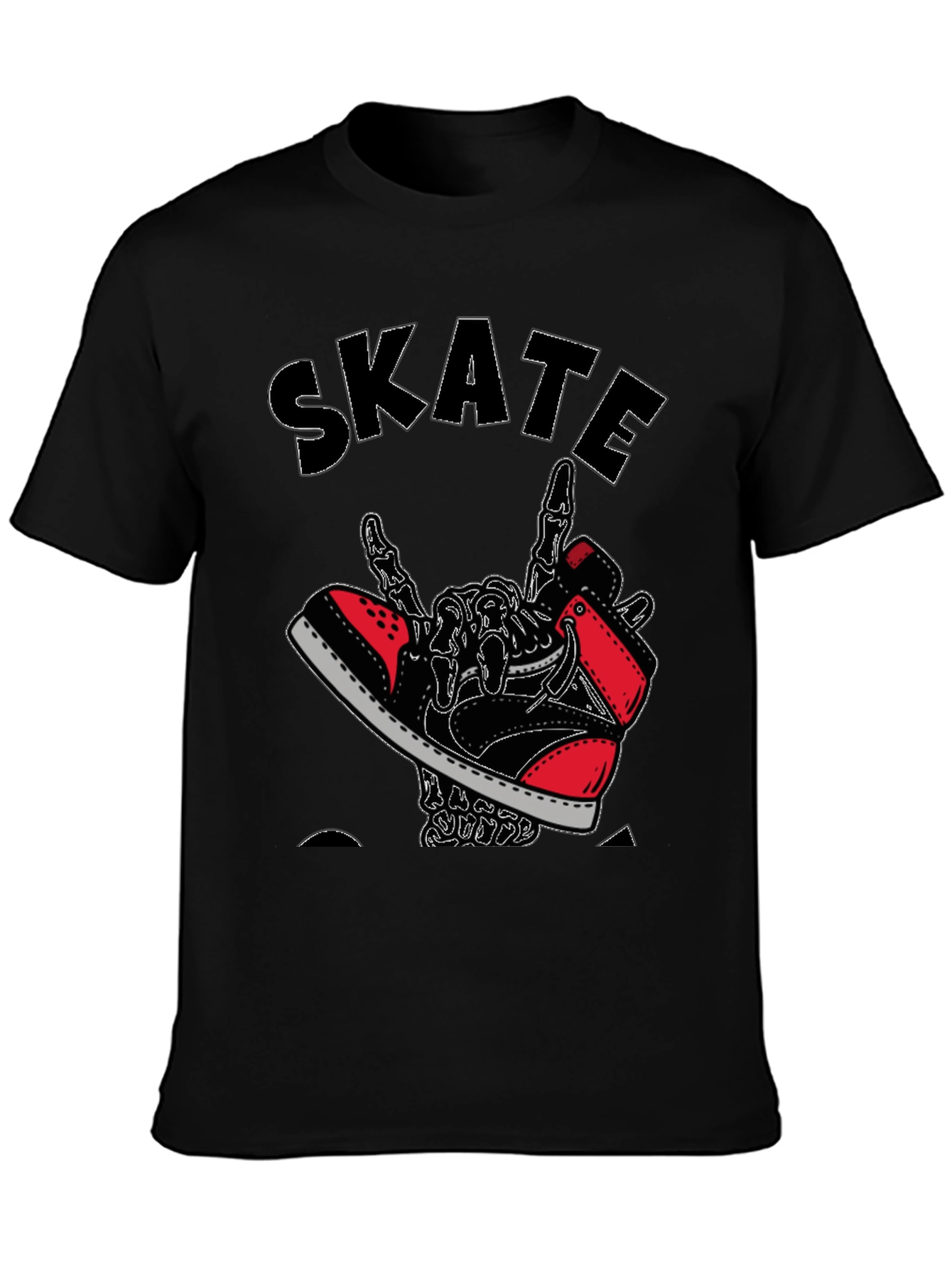 Skateboarding Skeleton Sneaker Graphic Tee - Black