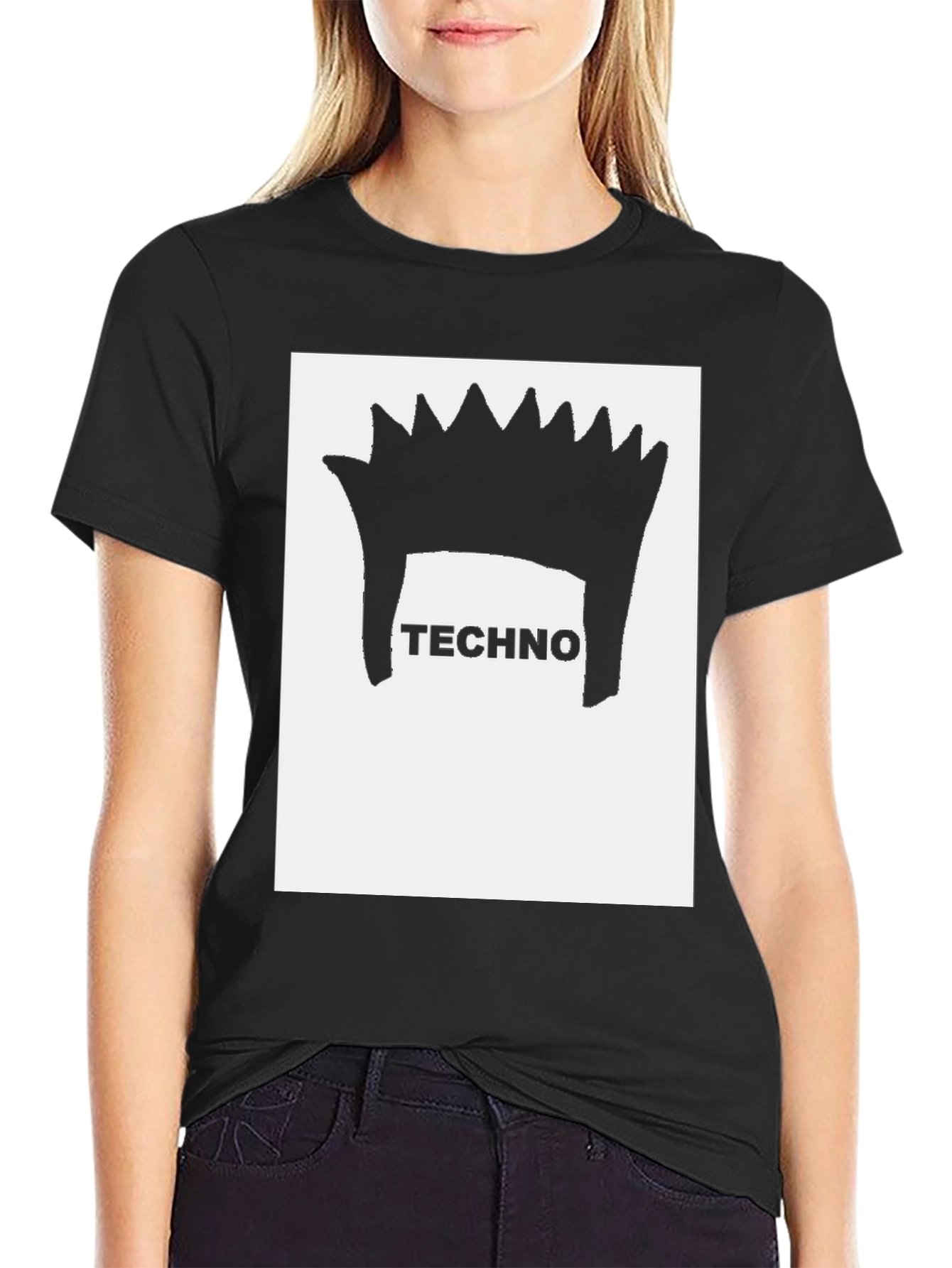 Techno Hair Graphic Tee - Black Cotton T-Shirt