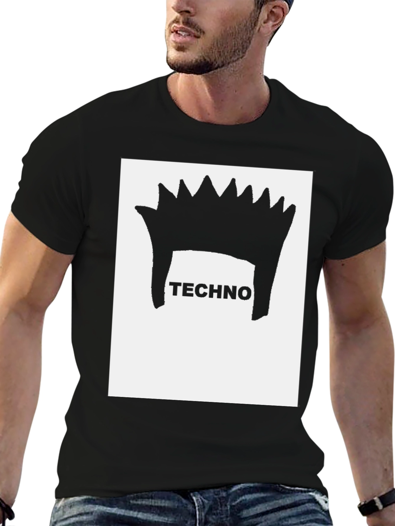 Techno Hair Graphic Tee - Black Cotton T-Shirt