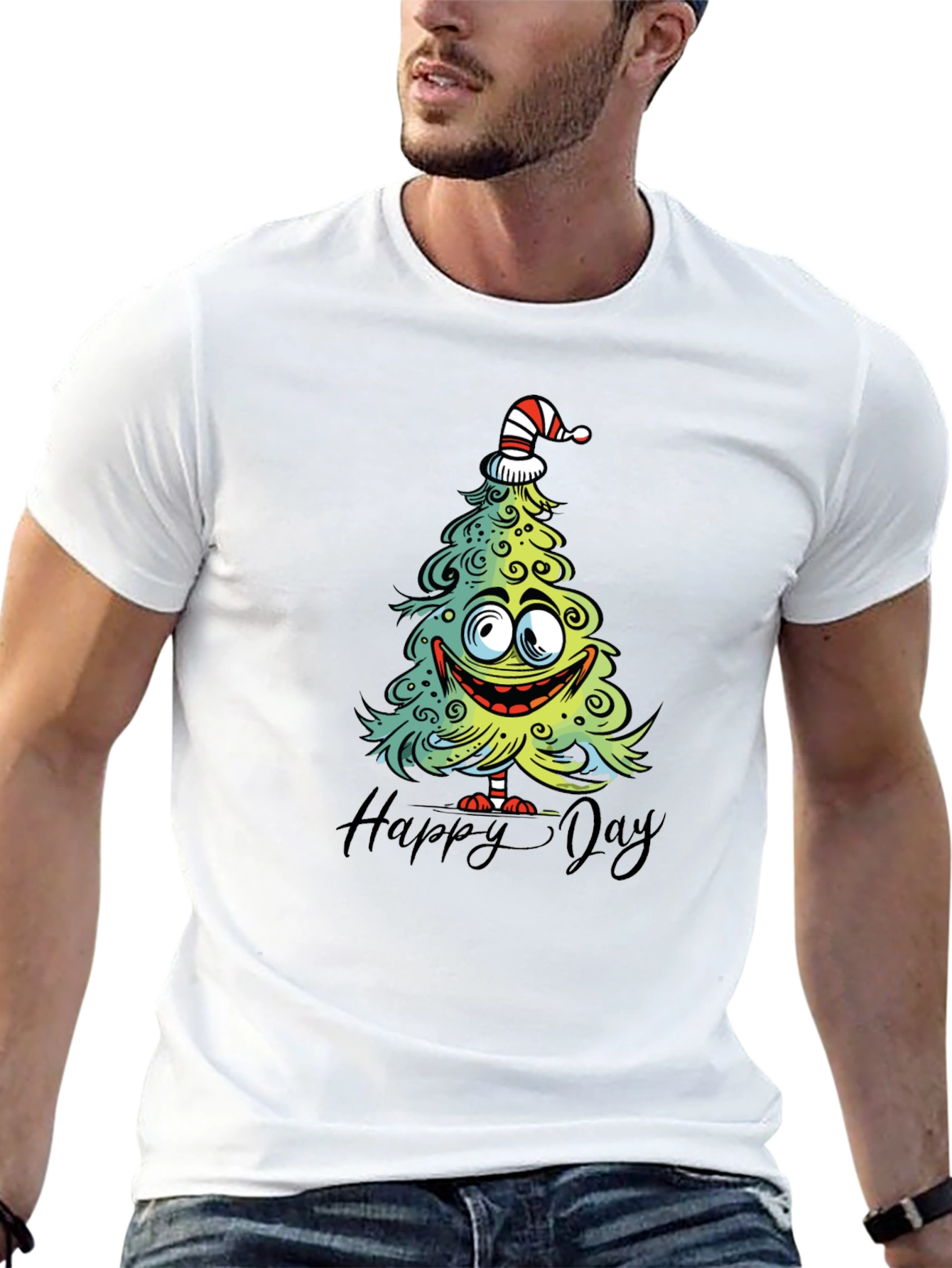 Funny Christmas Tree Graphic Tee - Happy Day Shirt