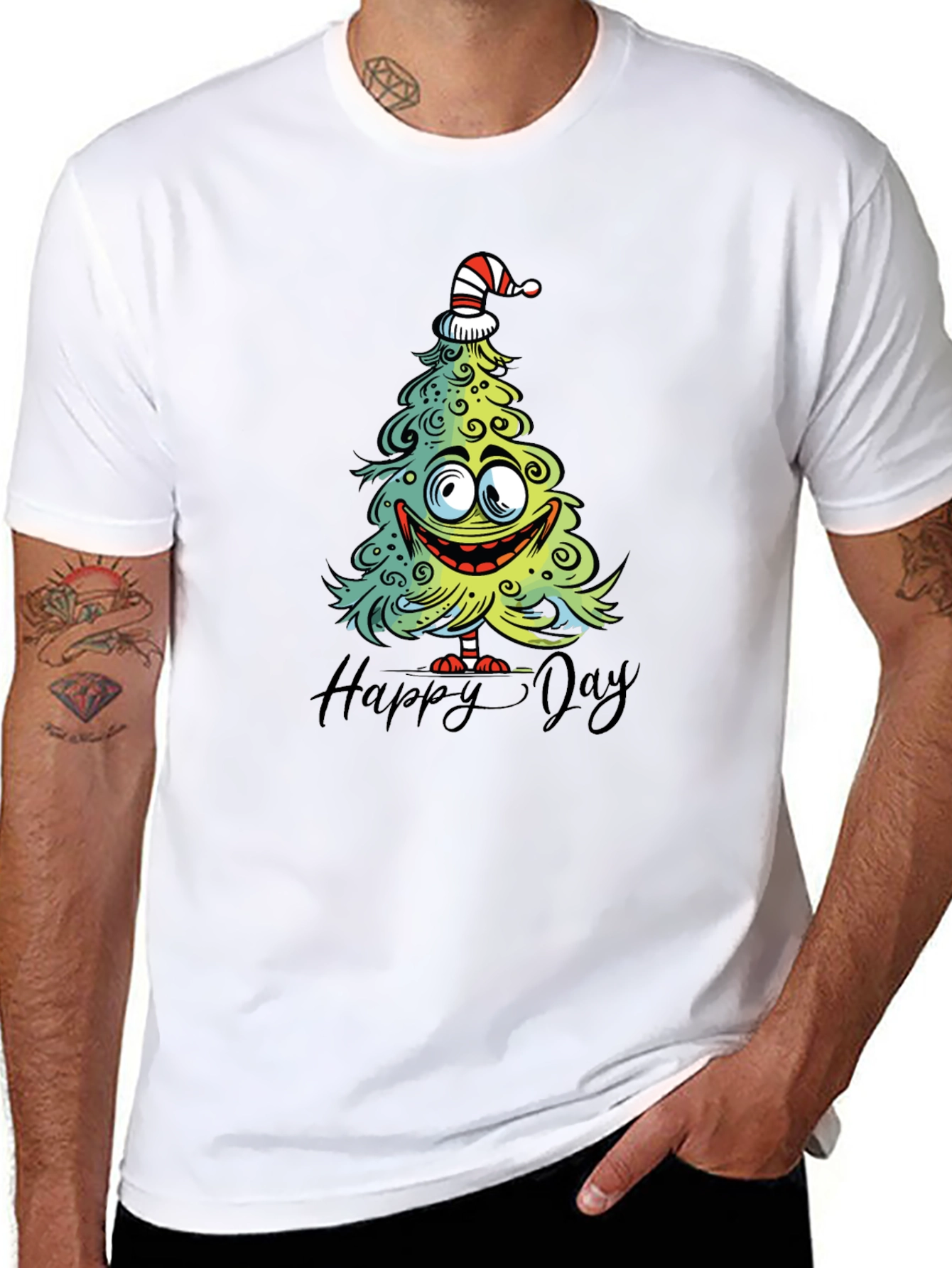 Funny Christmas Tree Graphic Tee - Happy Day Shirt