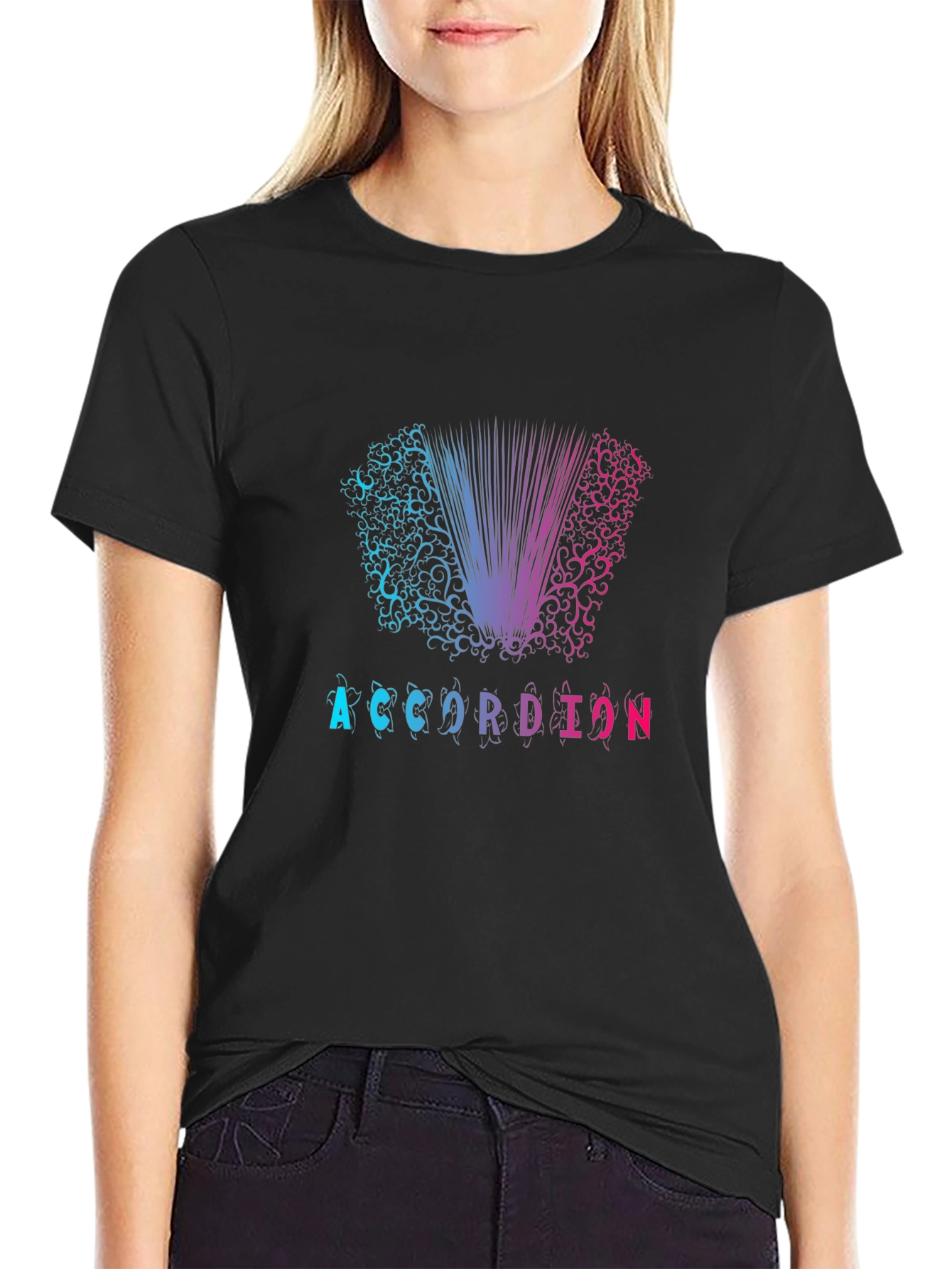 Accordion Graphic Print Black T-Shirt