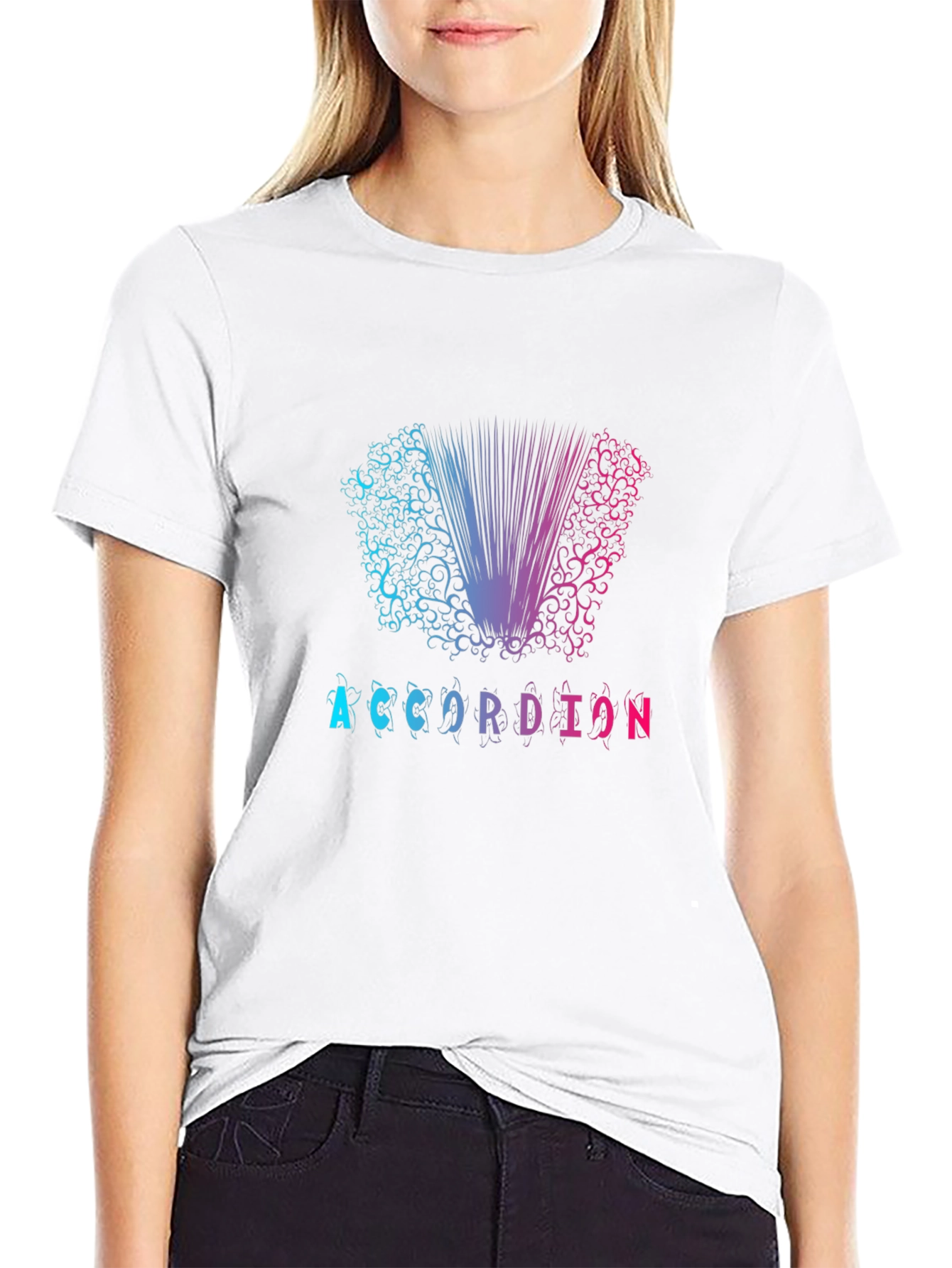 Accordion Graphic Print Black T-Shirt