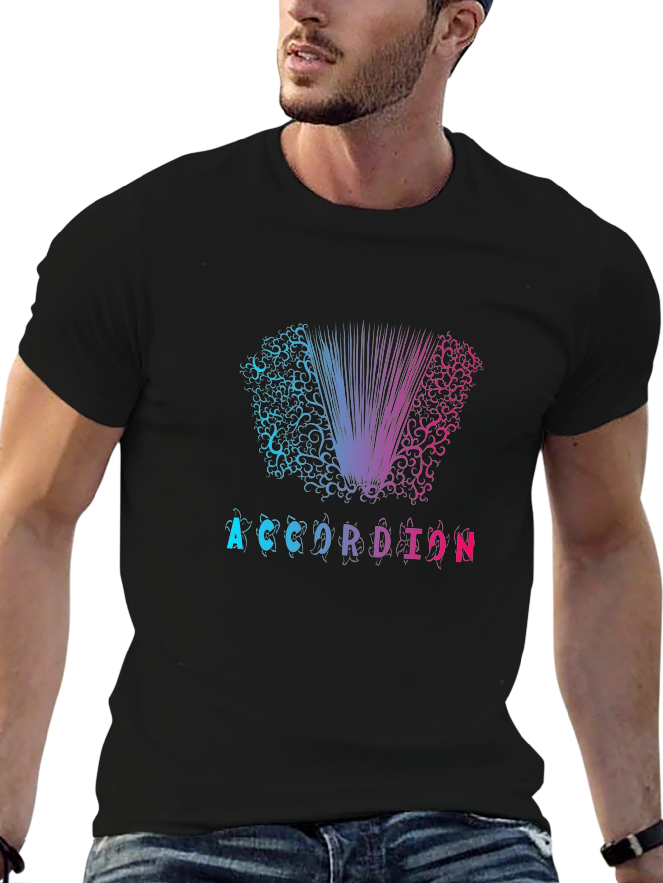 Accordion Graphic Print Black T-Shirt