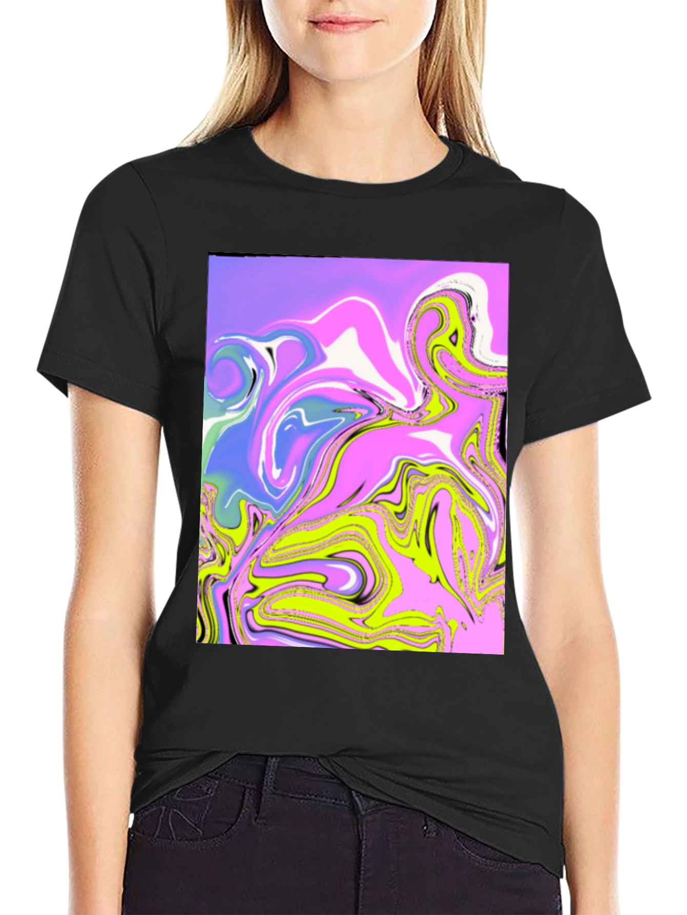 Abstract Marble Art Print Black T-Shirt