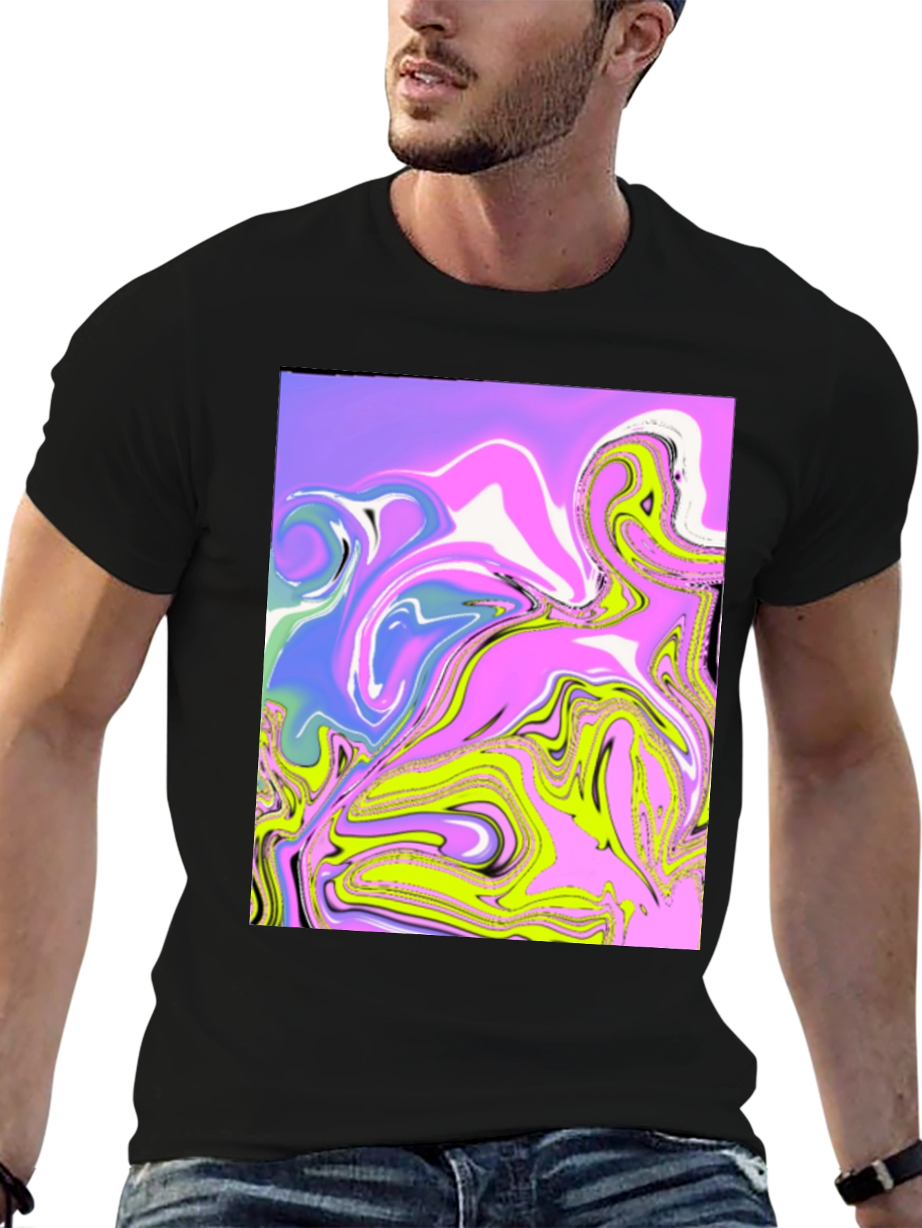 Abstract Marble Art Print Black T-Shirt