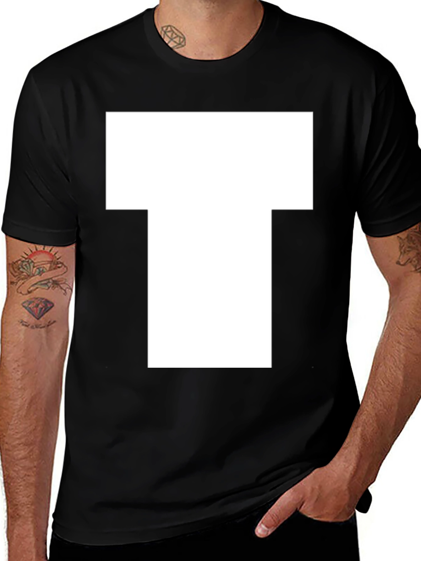 White Block T Graphic Black T-Shirt