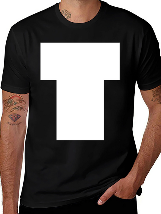 White Block T Graphic Black T-Shirt