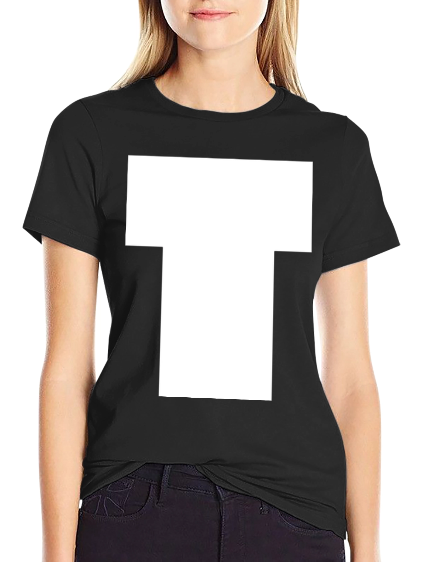 White Block T Graphic Black T-Shirt