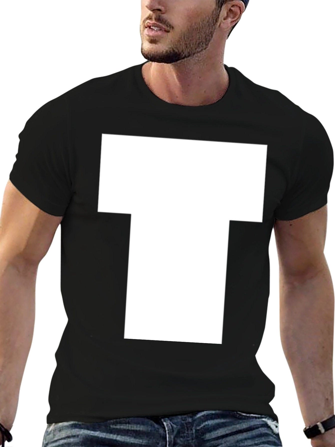 White Block T Graphic Black T-Shirt