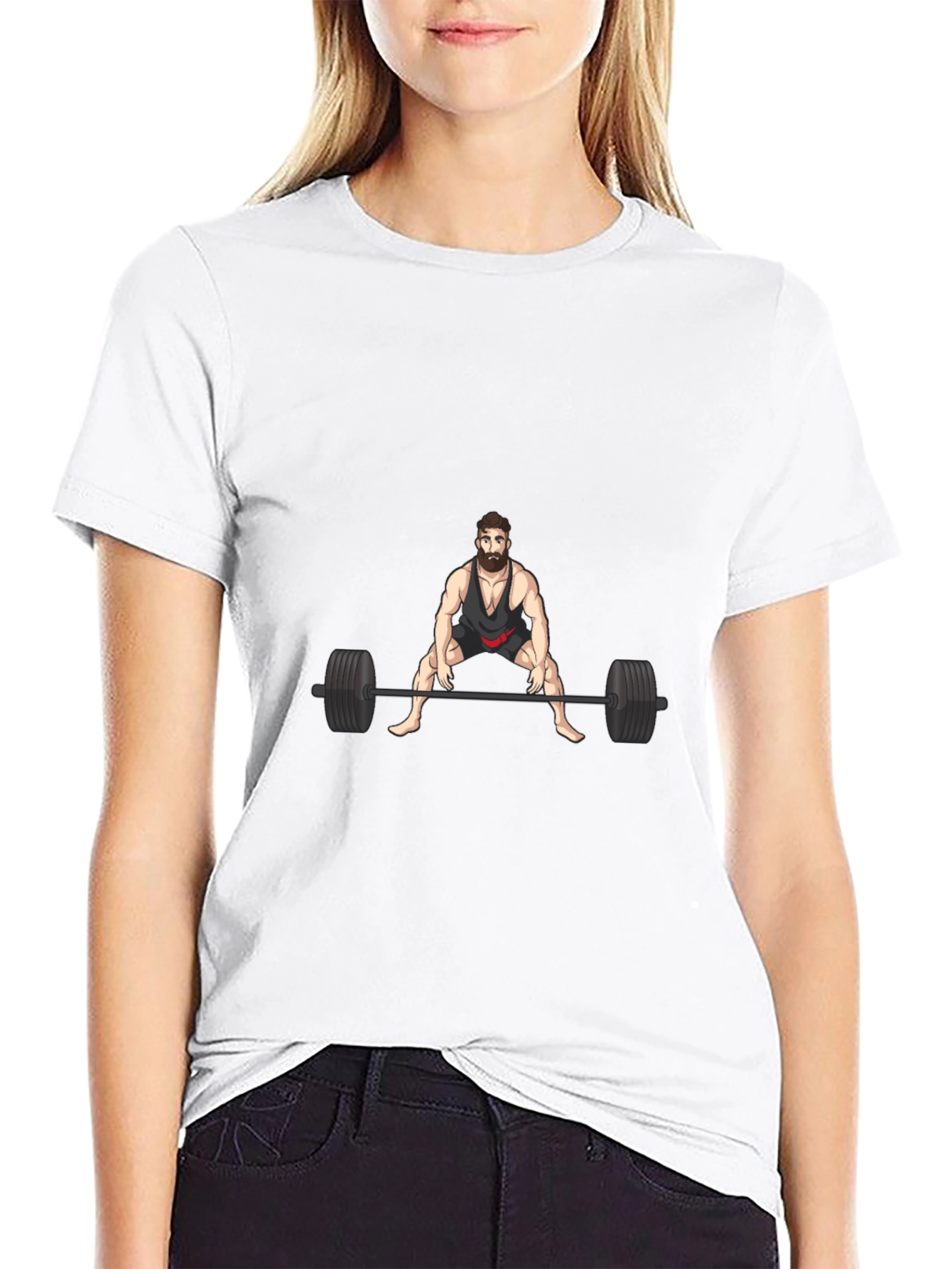 Weightlifter Cartoon Black T-Shirt