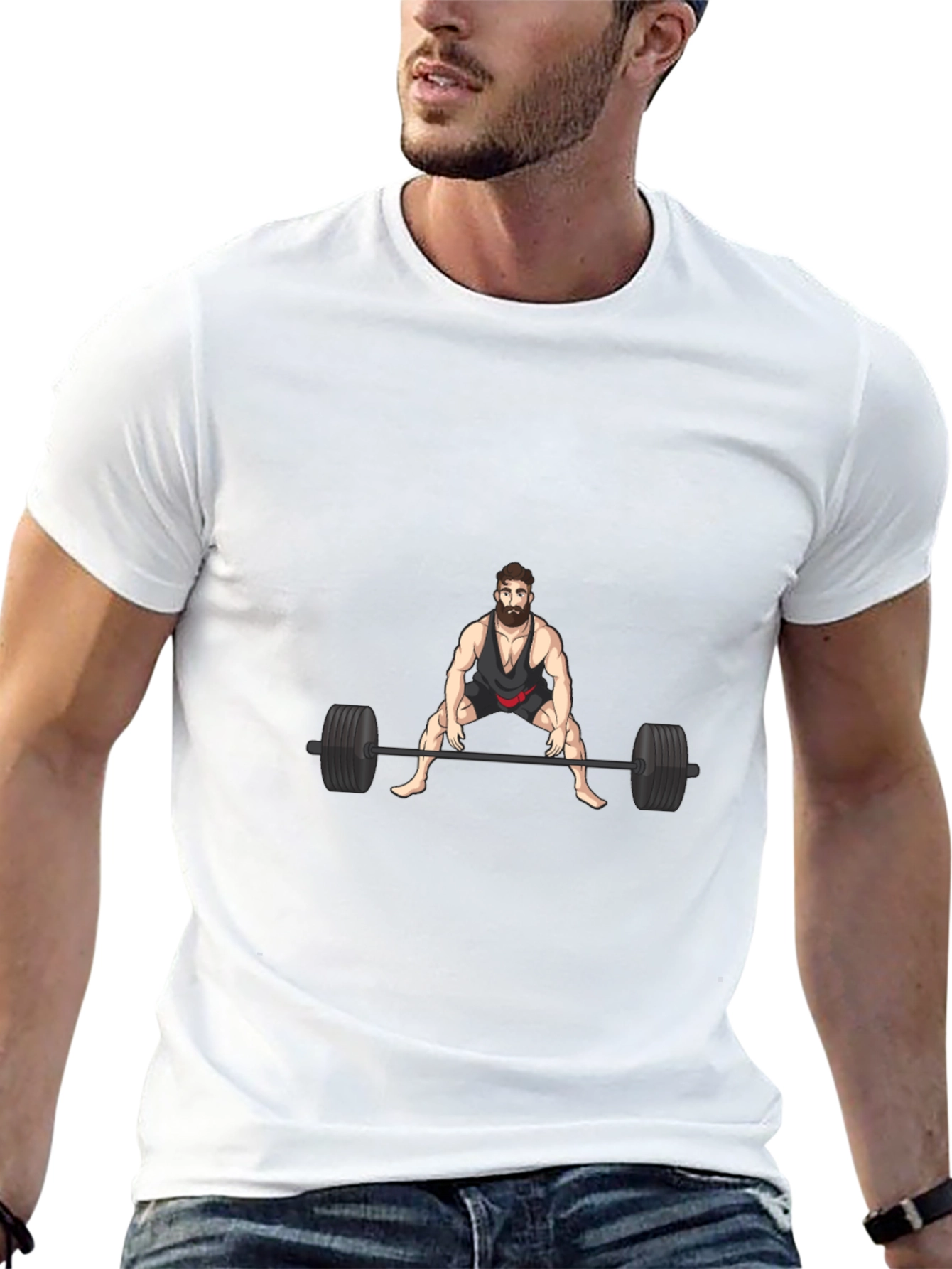 Weightlifter Cartoon Black T-Shirt