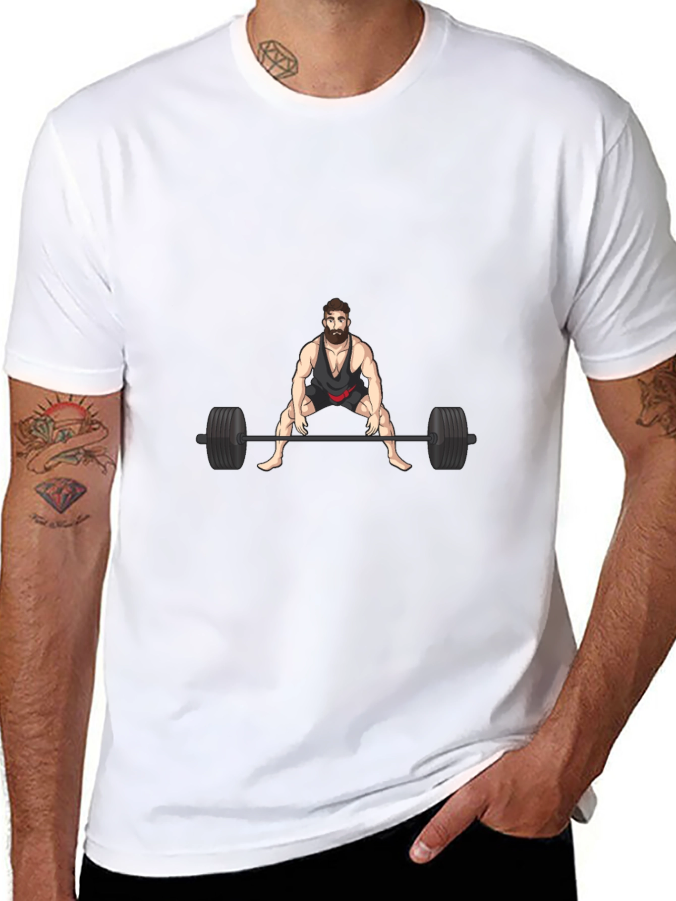 Weightlifter Cartoon Black T-Shirt