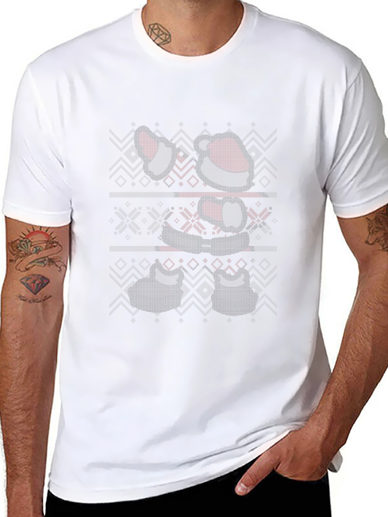 Santa Ugly Christmas Sweater Style Black T-Shirt