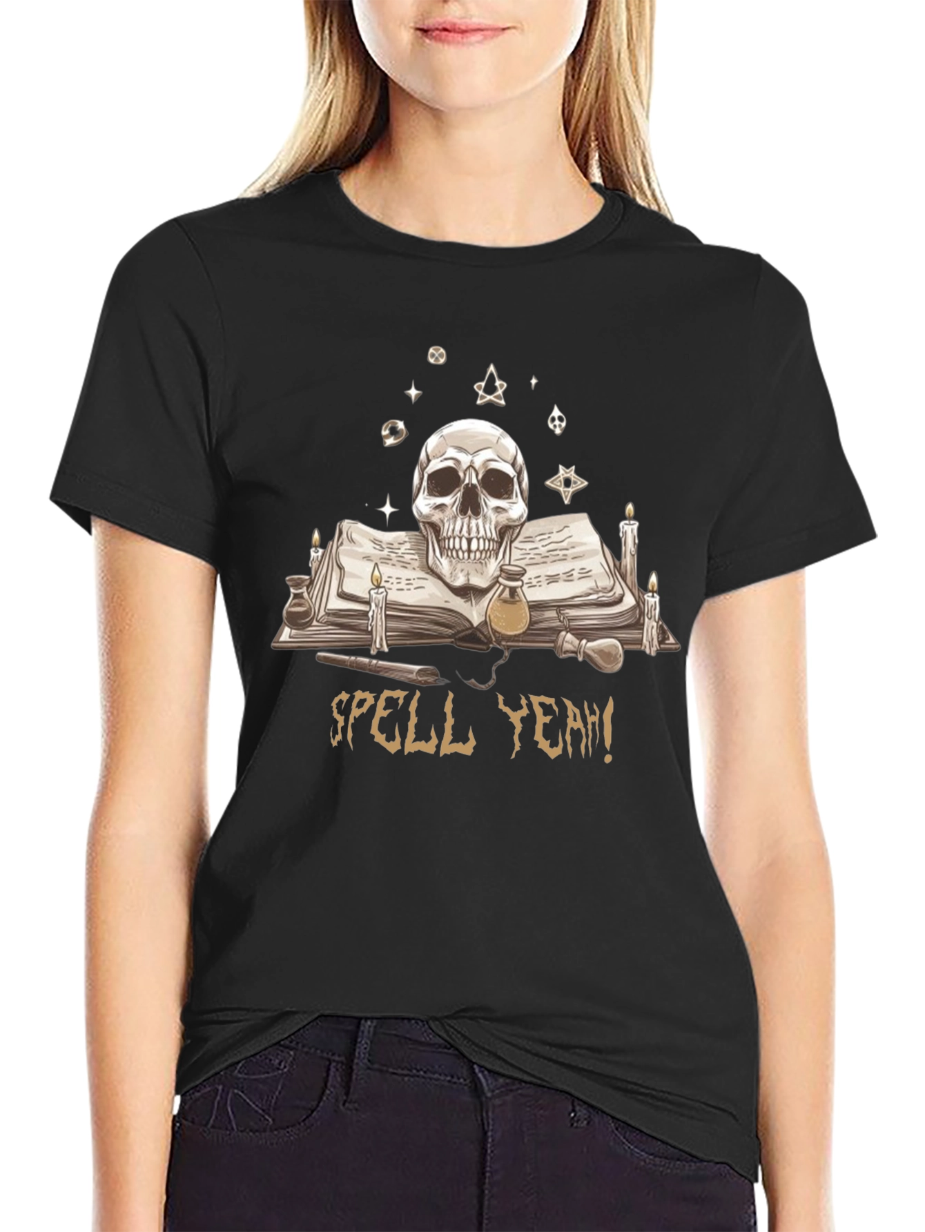 Skull & Spellbook Graphic T-Shirt - Dark Academia Style