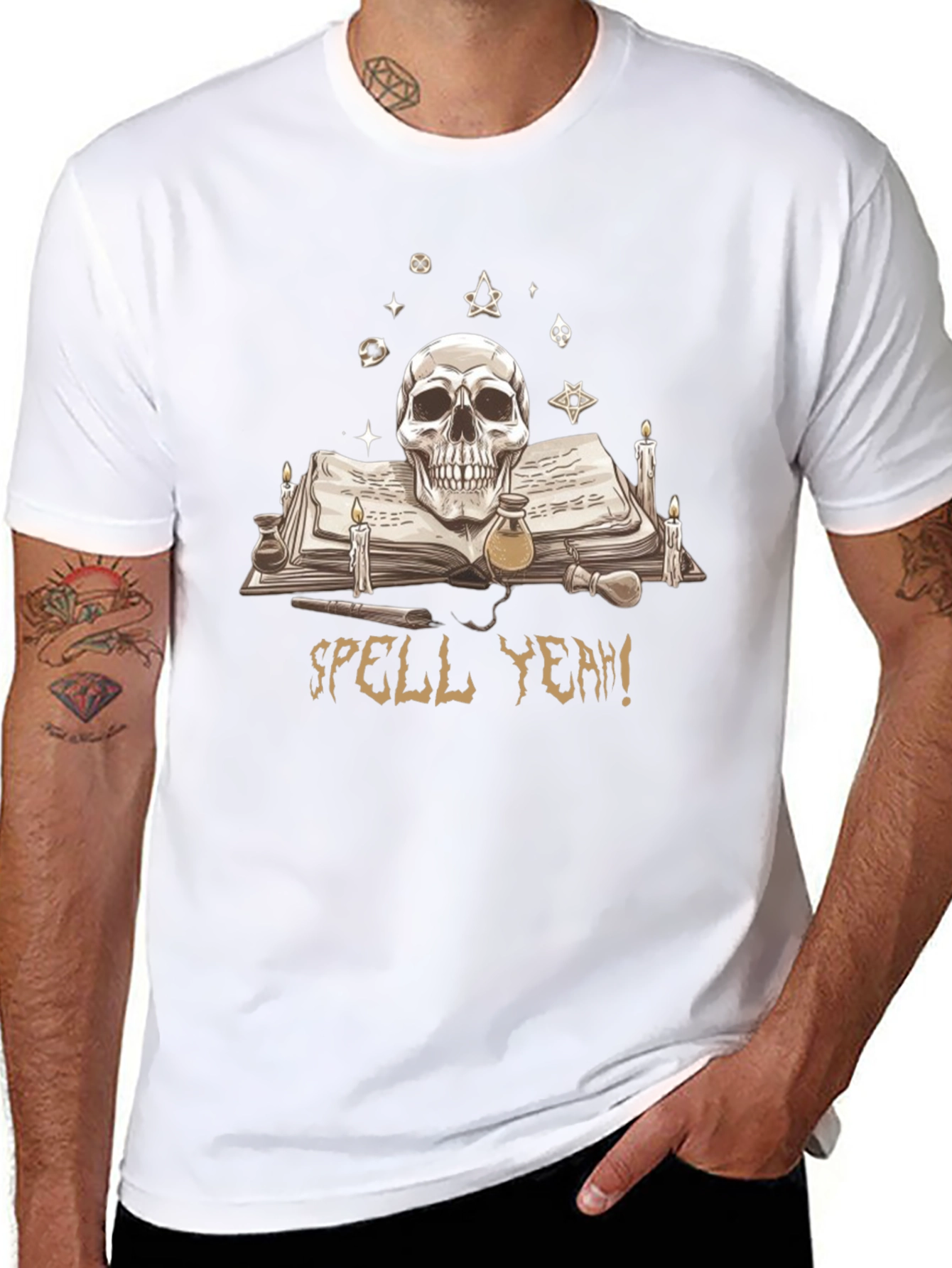 Skull & Spellbook Graphic T-Shirt - Dark Academia Style