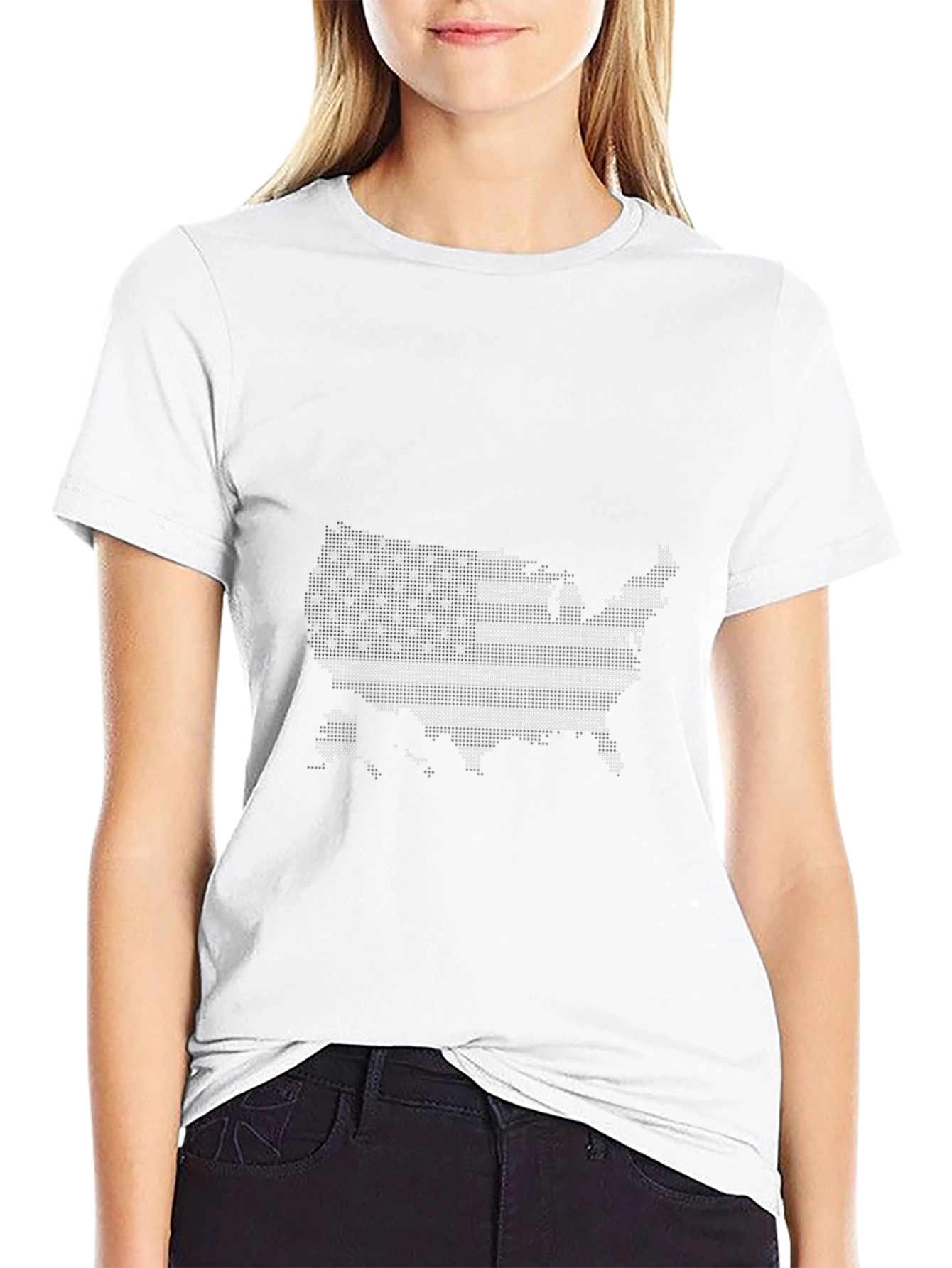 USA Flag Map Graphic Black T-Shirt