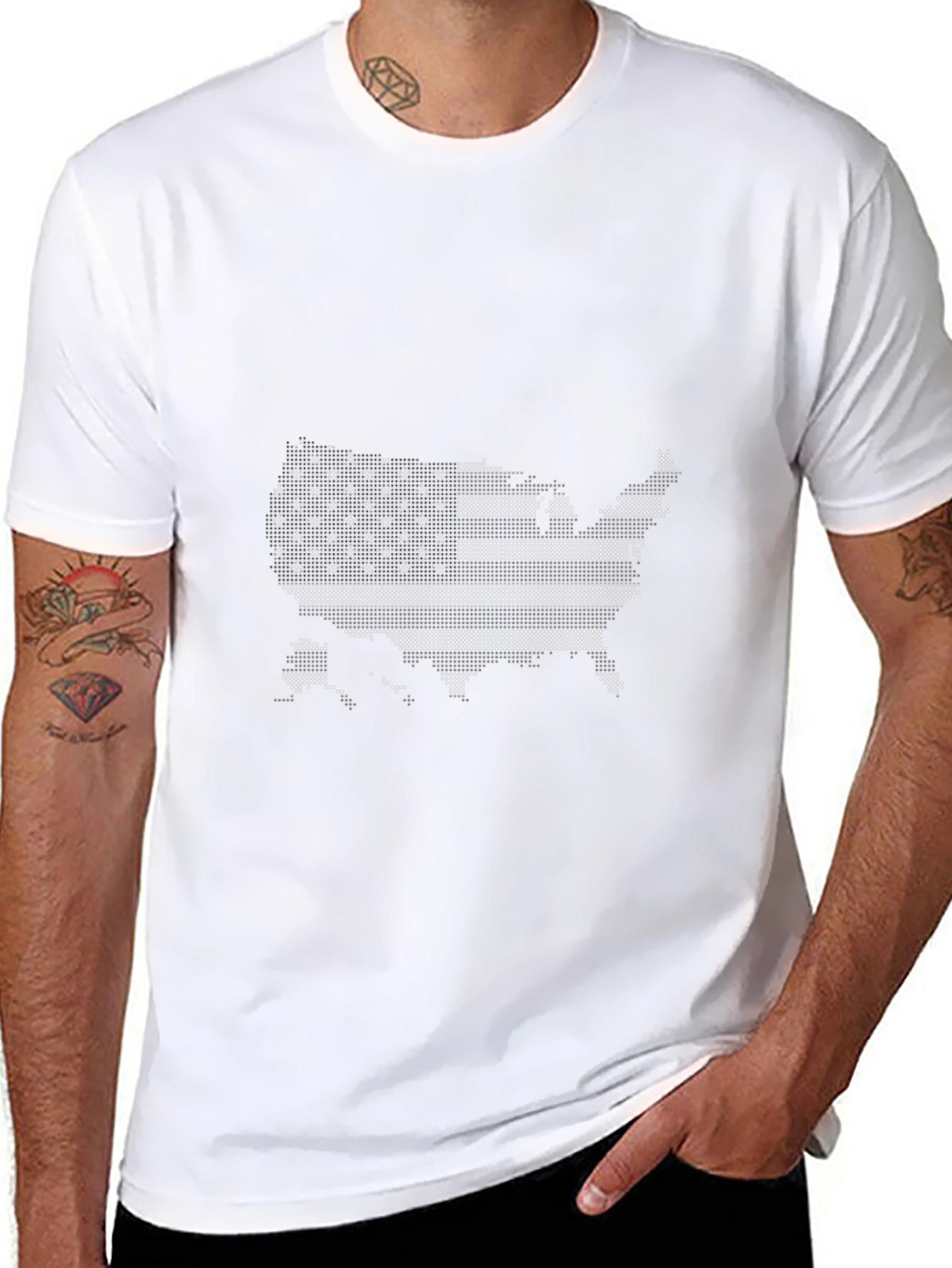 USA Flag Map Graphic Black T-Shirt