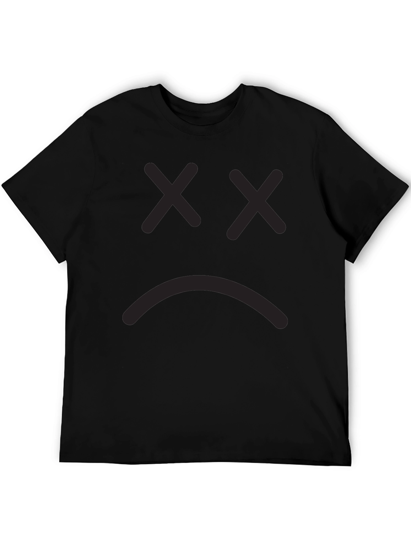 Sad Face Graphic Tee - Black Cotton T-Shirt