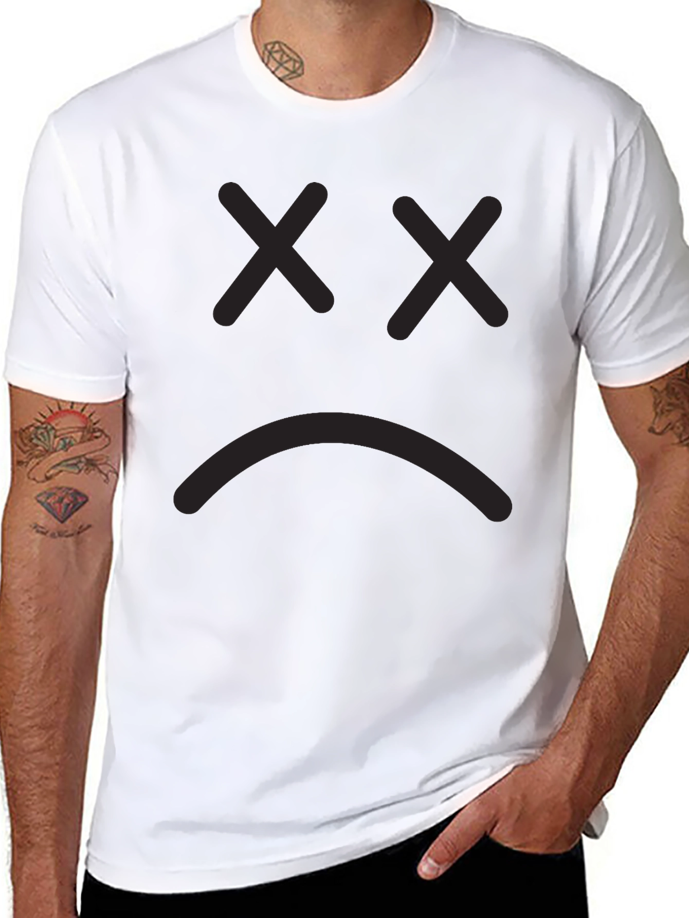 Sad Face Graphic Tee - Black Cotton T-Shirt