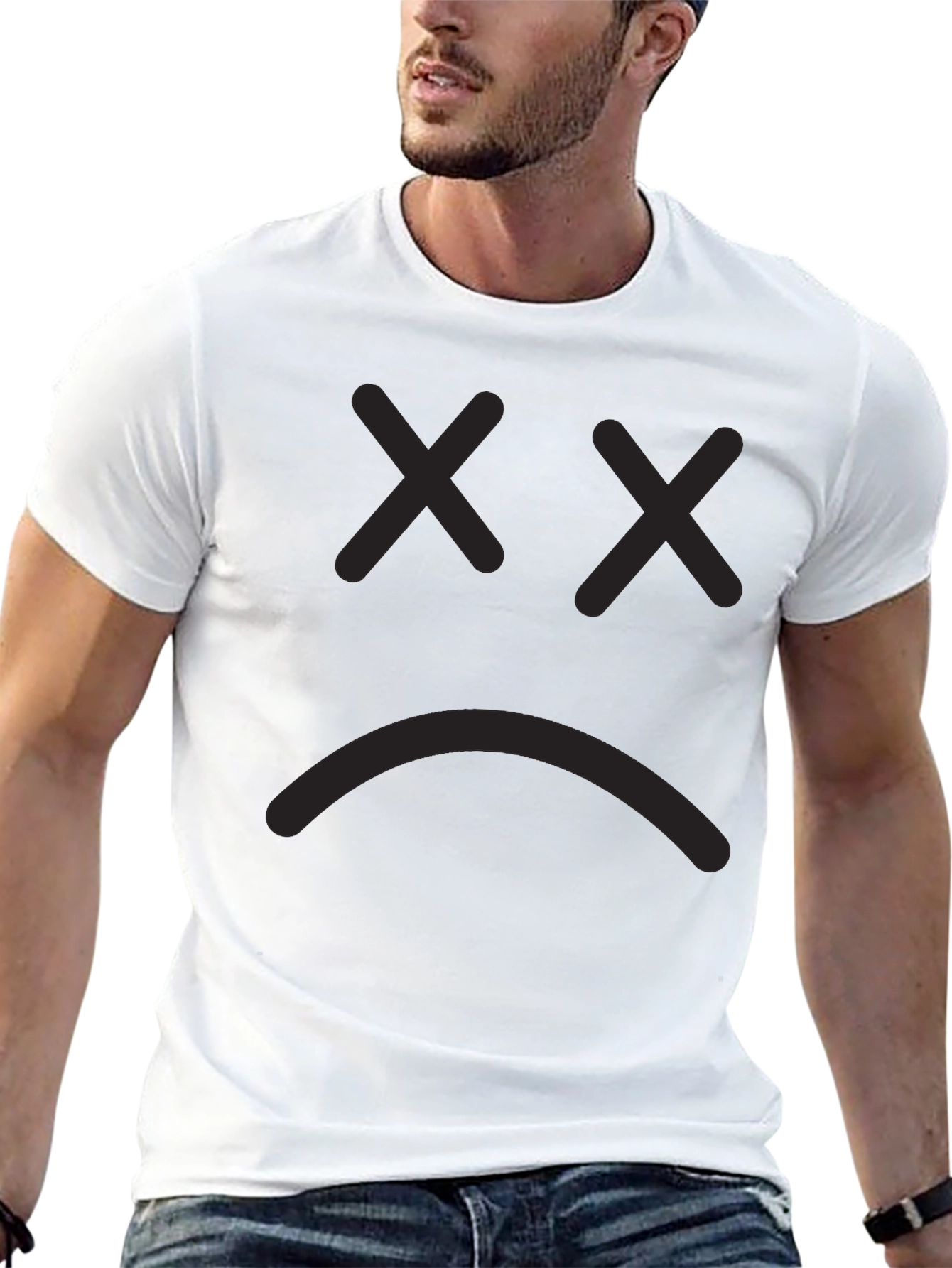 Sad Face Graphic Tee - Black Cotton T-Shirt