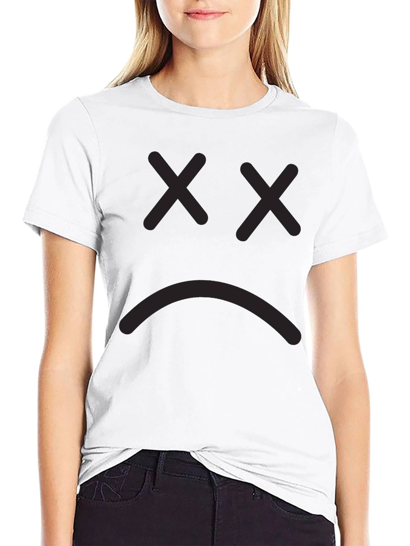 Sad Face Graphic Tee - Black Cotton T-Shirt