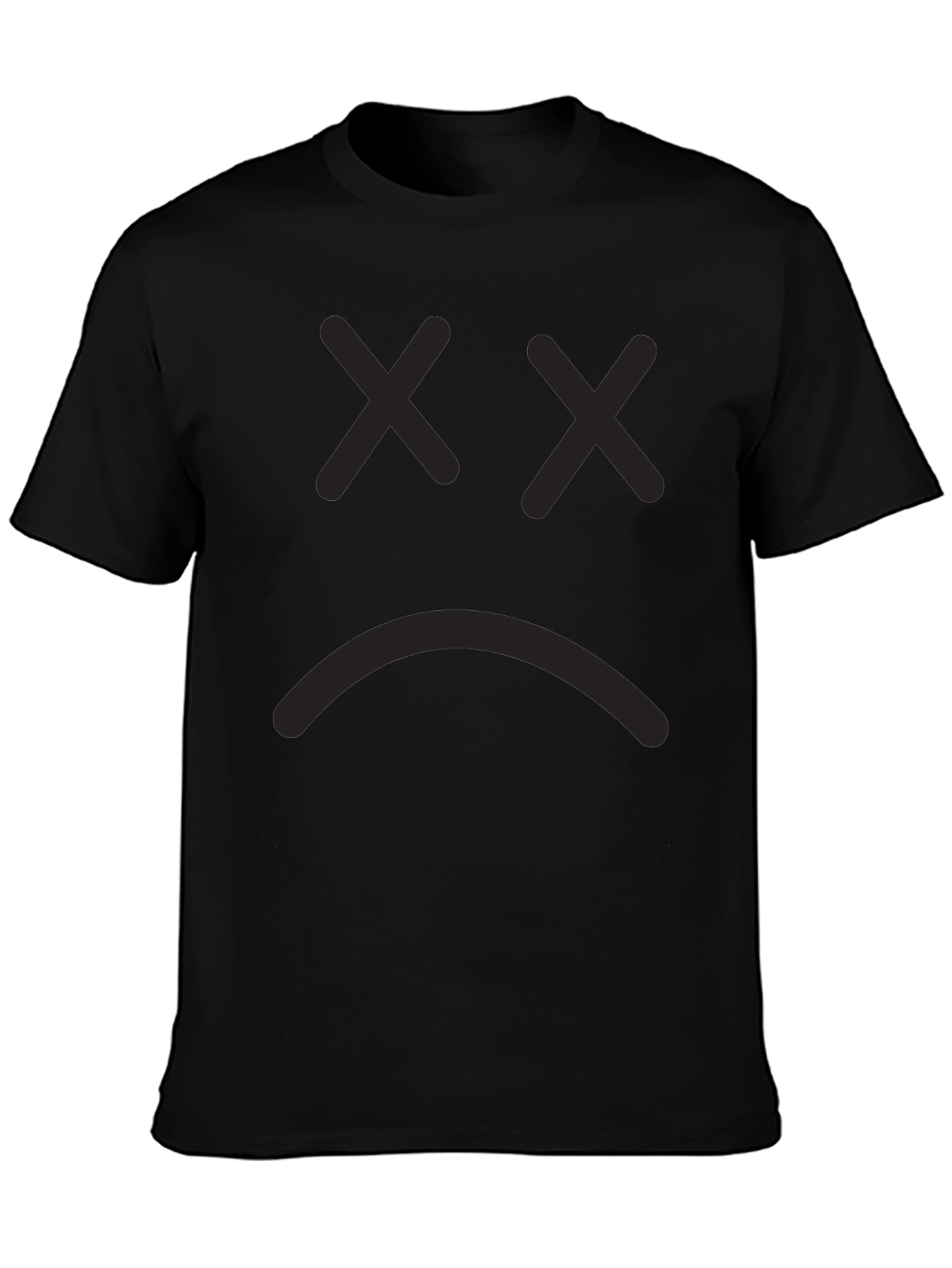 Sad Face Graphic Tee - Black Cotton T-Shirt