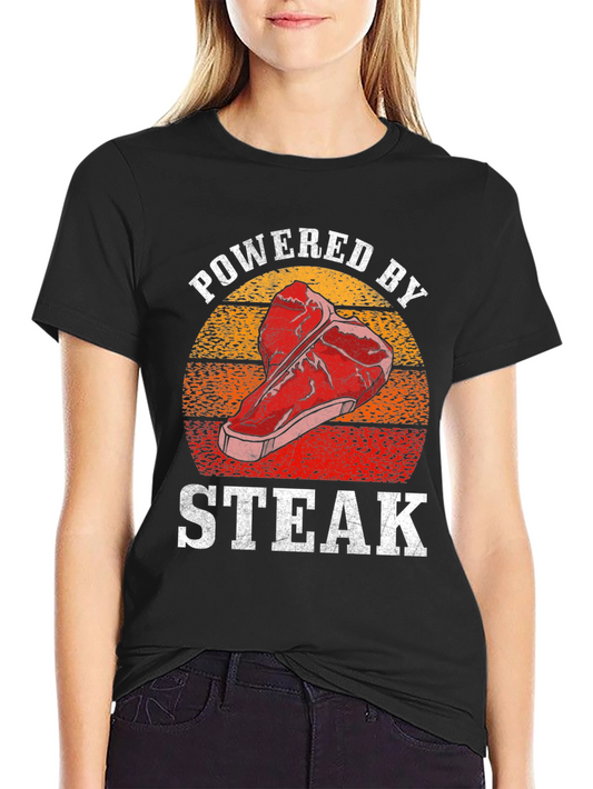 Powered by Steak Graphic T-Shirt - Funny Foodie Tee