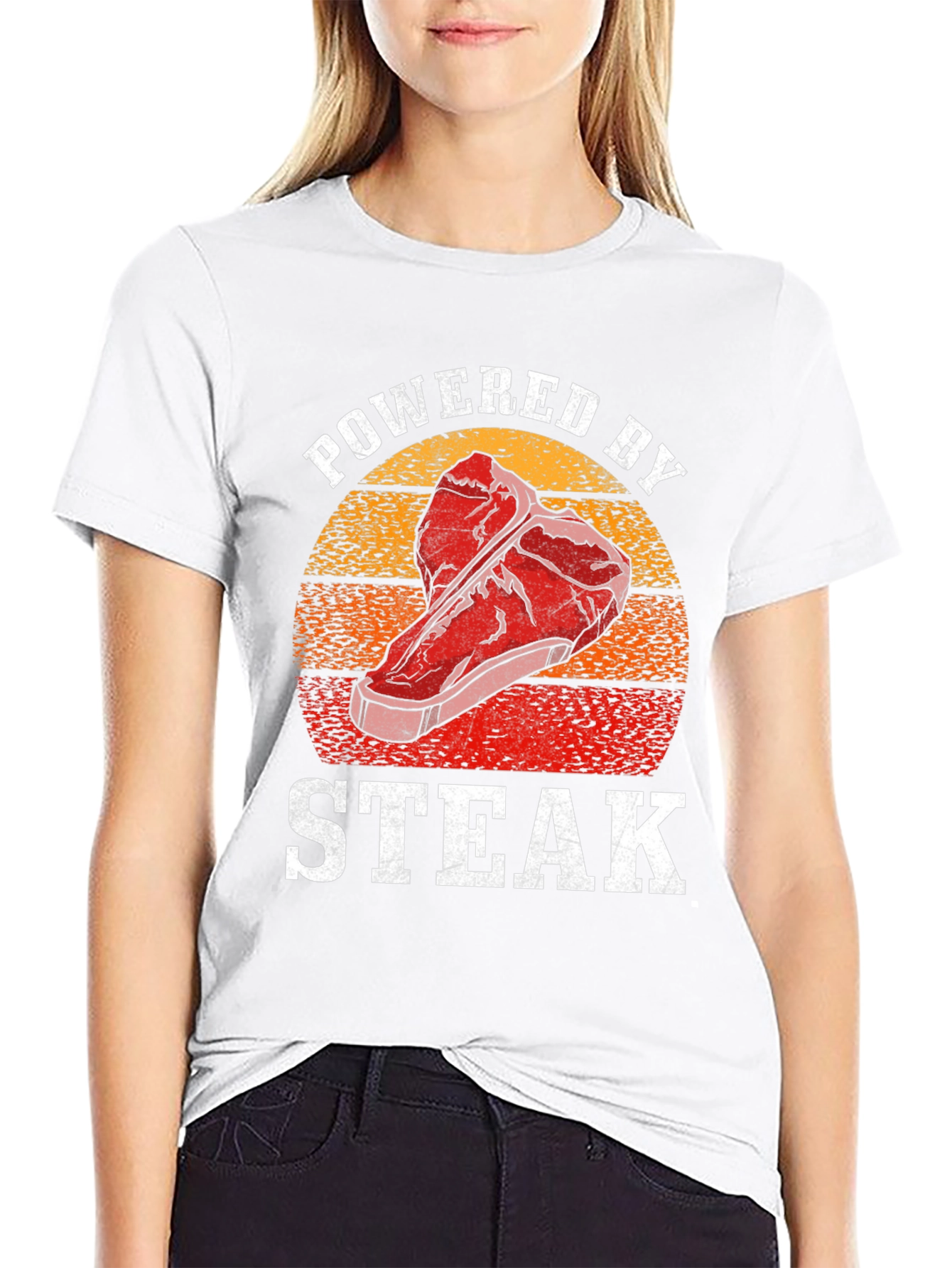 Powered by Steak Graphic T-Shirt - Funny Foodie Tee