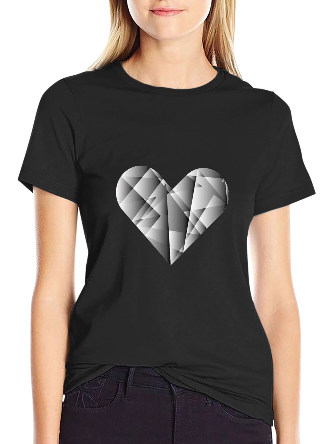 Geometric Heart Graphic Tee - Stylish Black T-Shirt