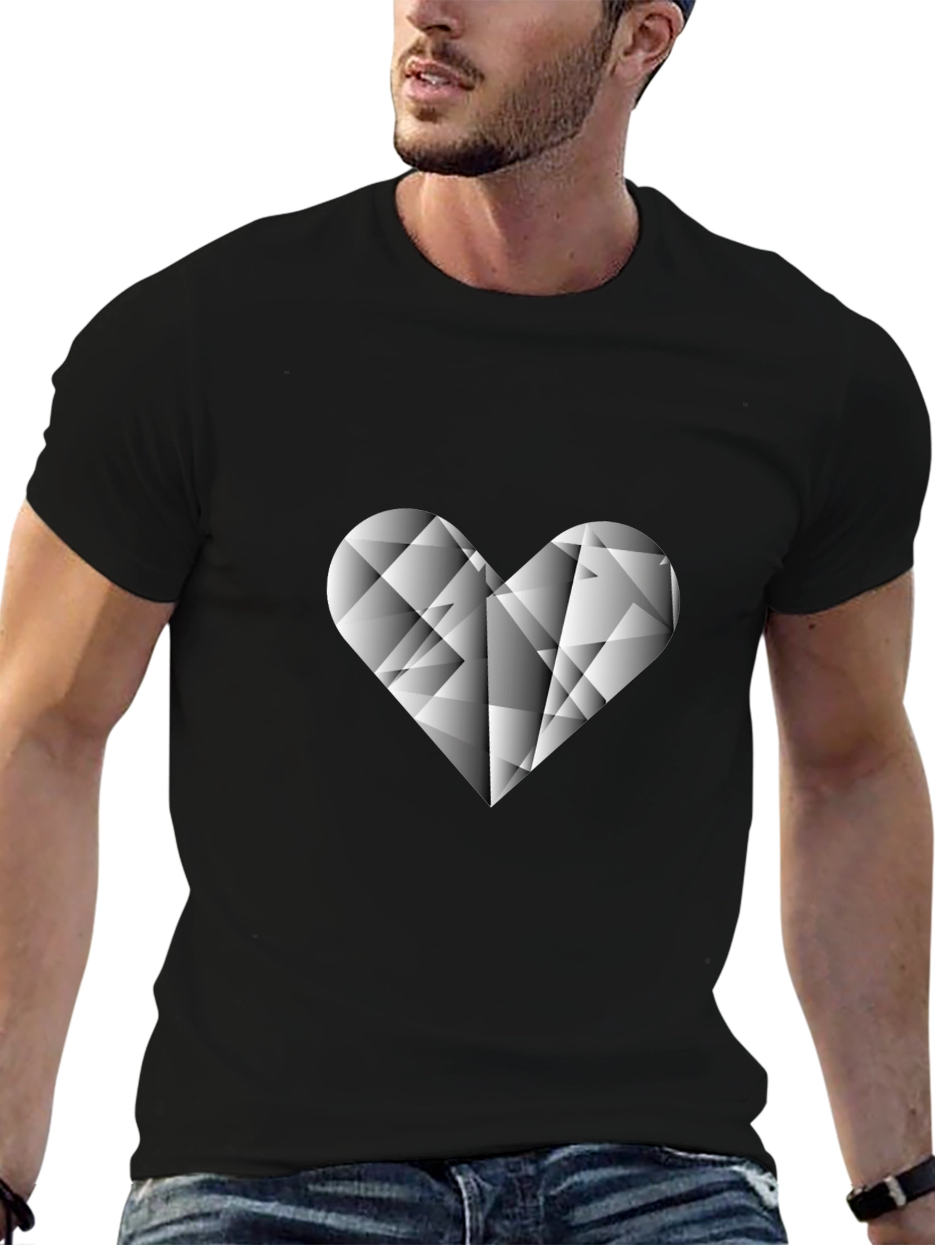 Geometric Heart Graphic Tee - Stylish Black T-Shirt