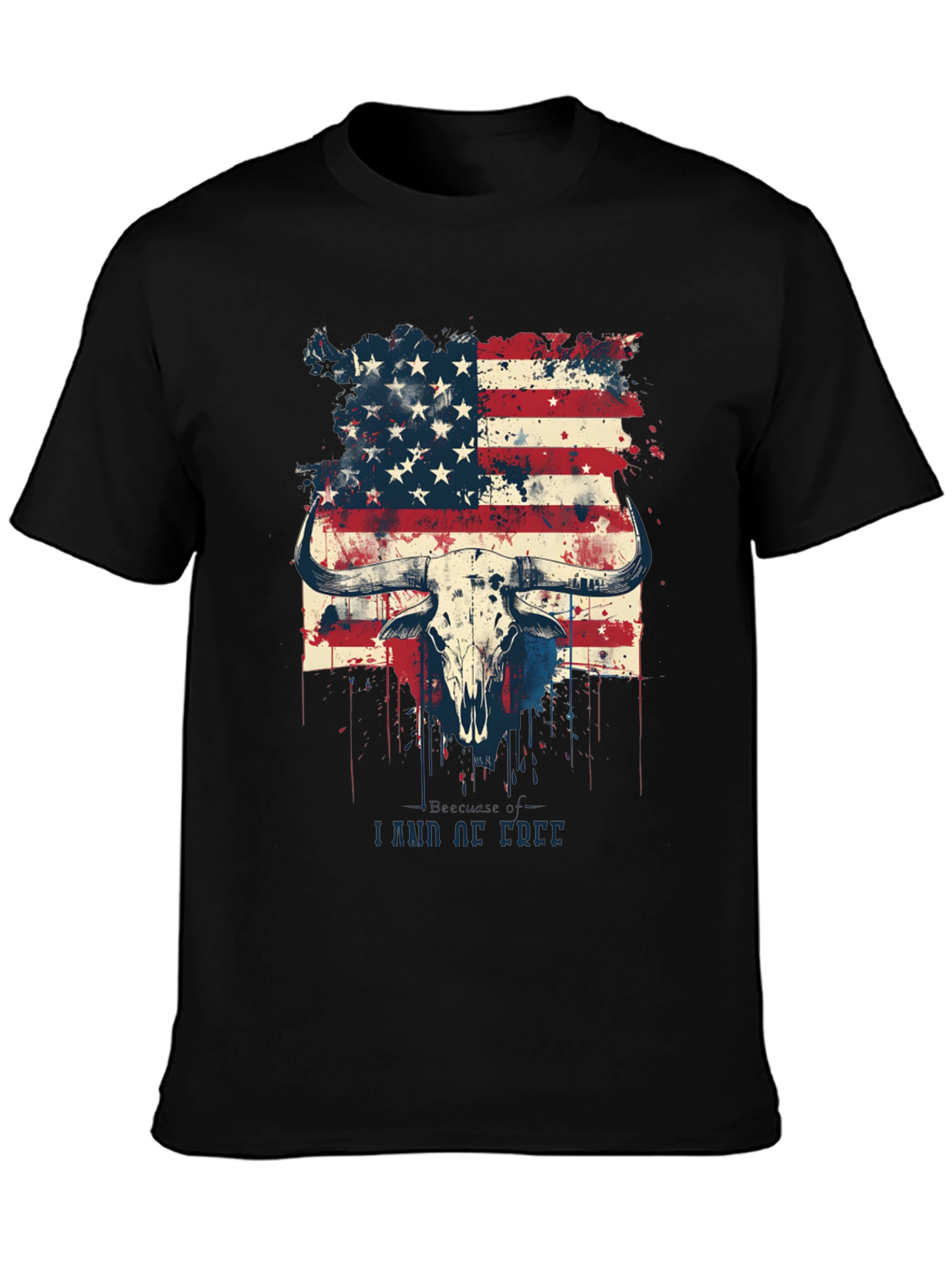 American Flag Bull Skull Graphic T-Shirt