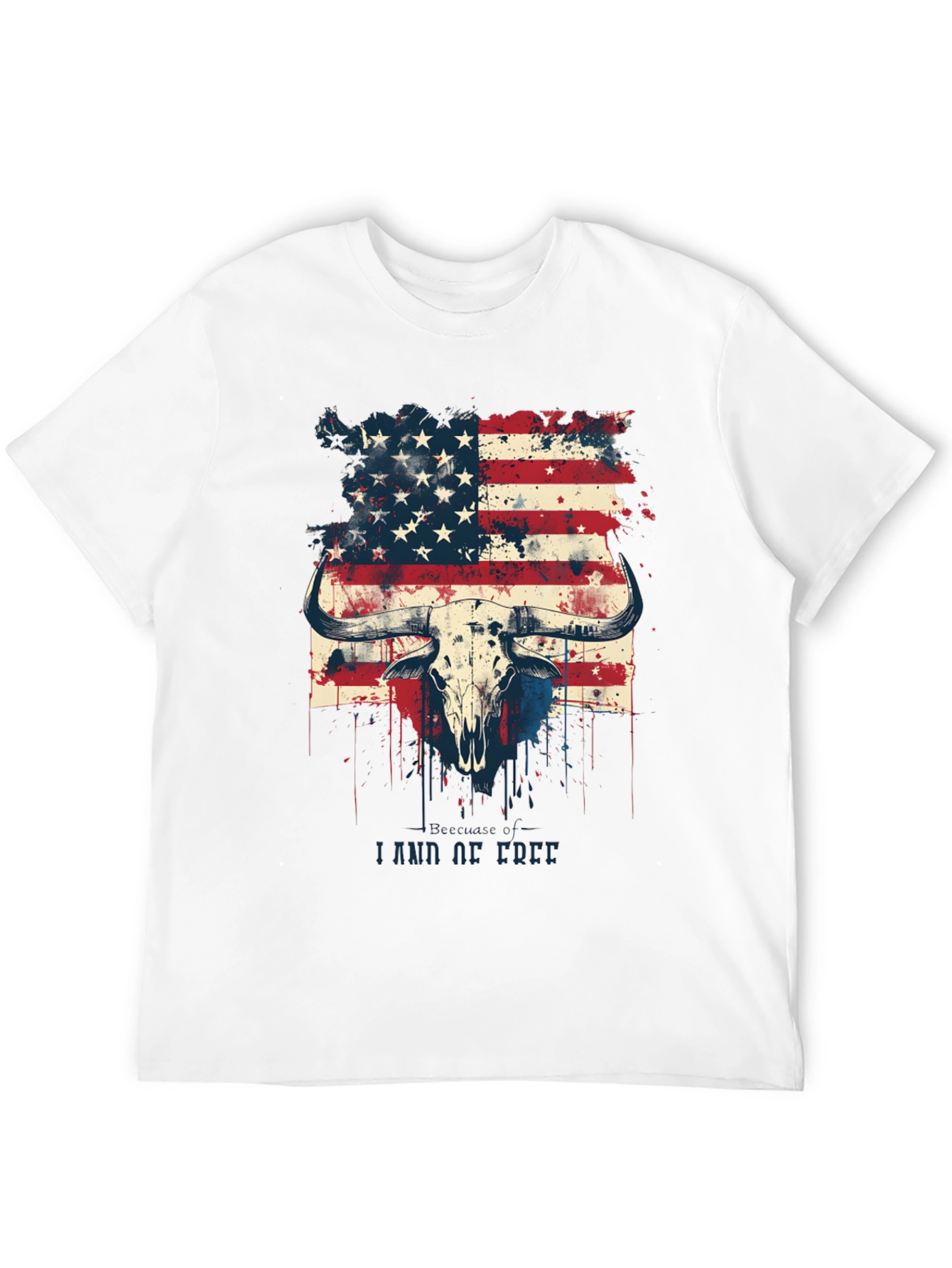 American Flag Bull Skull Graphic T-Shirt