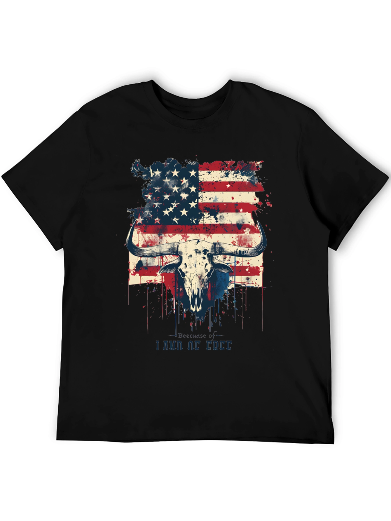 American Flag Bull Skull Graphic T-Shirt