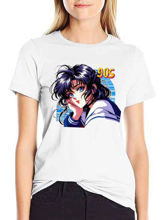 Anime 90s Girl Black T-Shirt