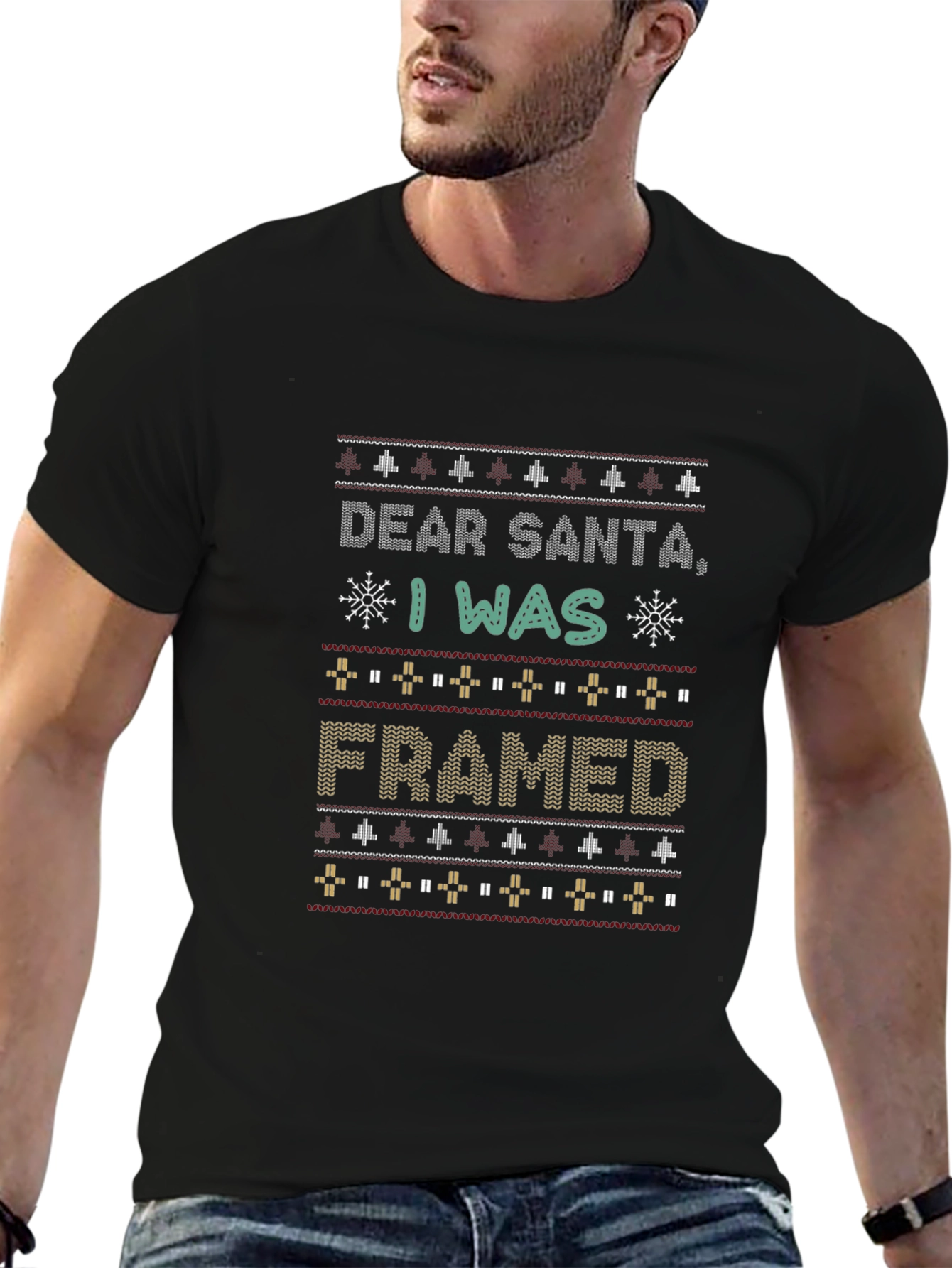 Dear Santa I Was Framed Ugly Christmas Sweater T-Shirt