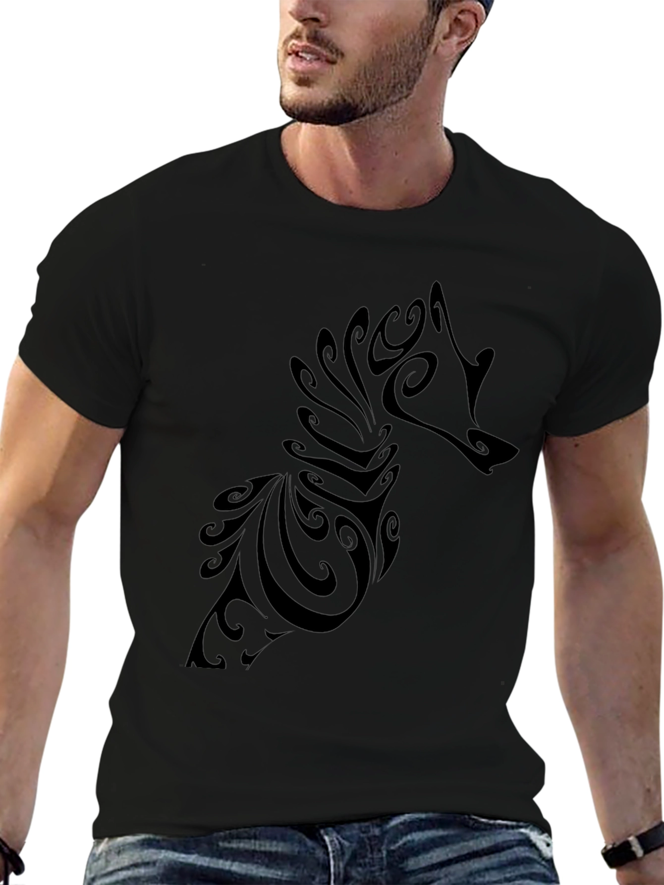 Abstract Wolf Graphic Tee - Mens Black T-Shirt