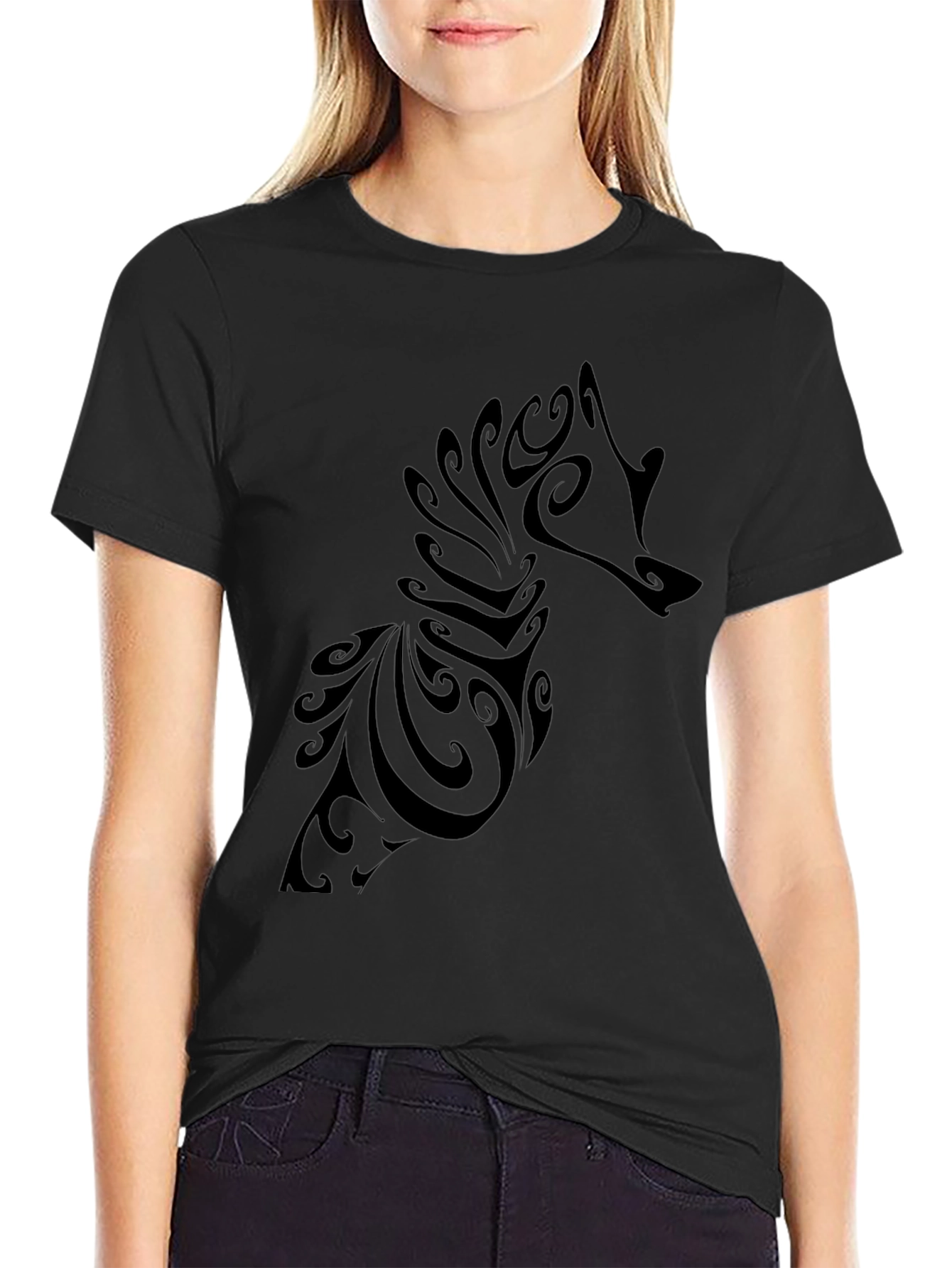 Abstract Wolf Graphic Tee - Mens Black T-Shirt