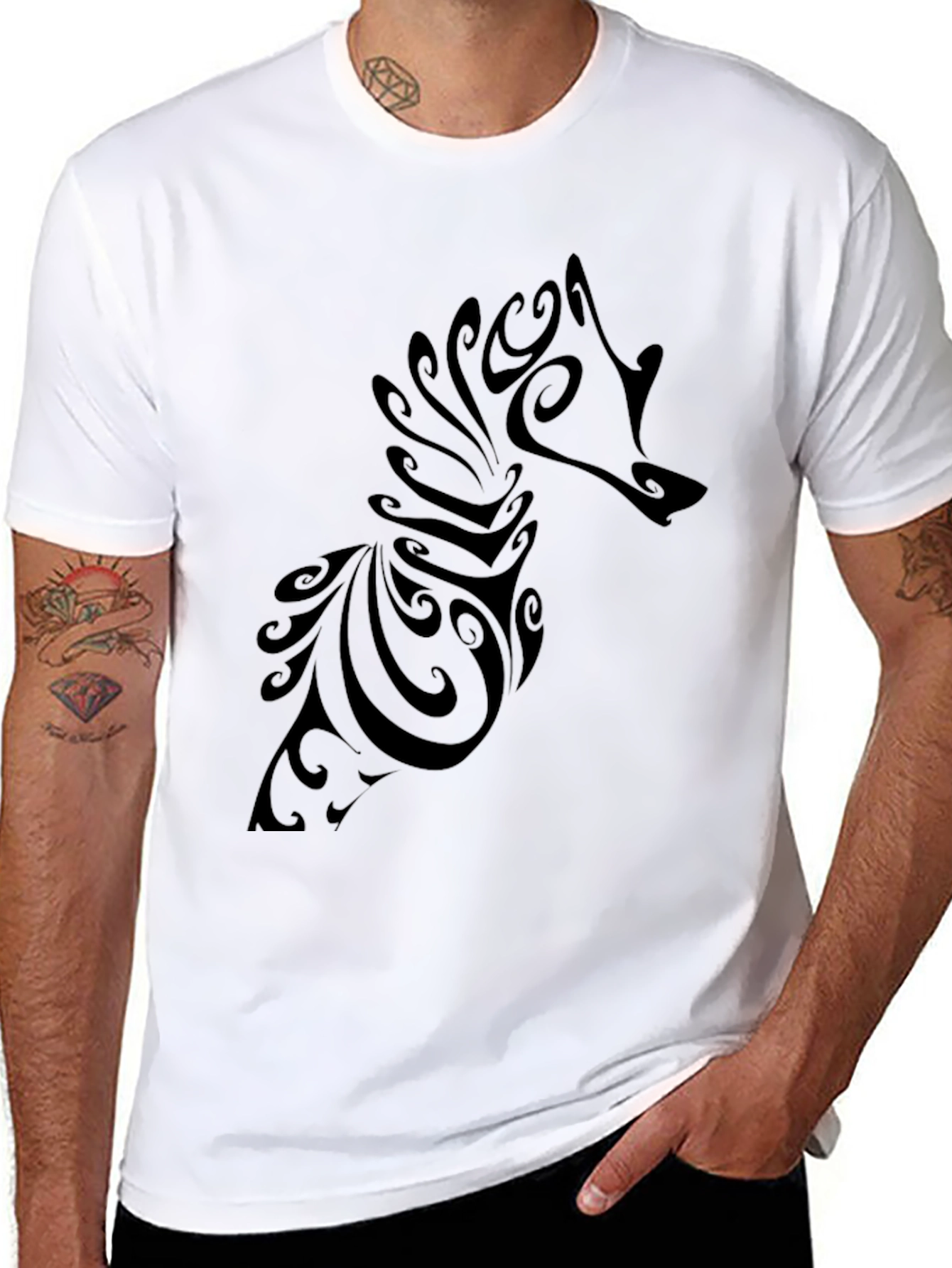 Abstract Wolf Graphic Tee - Mens Black T-Shirt
