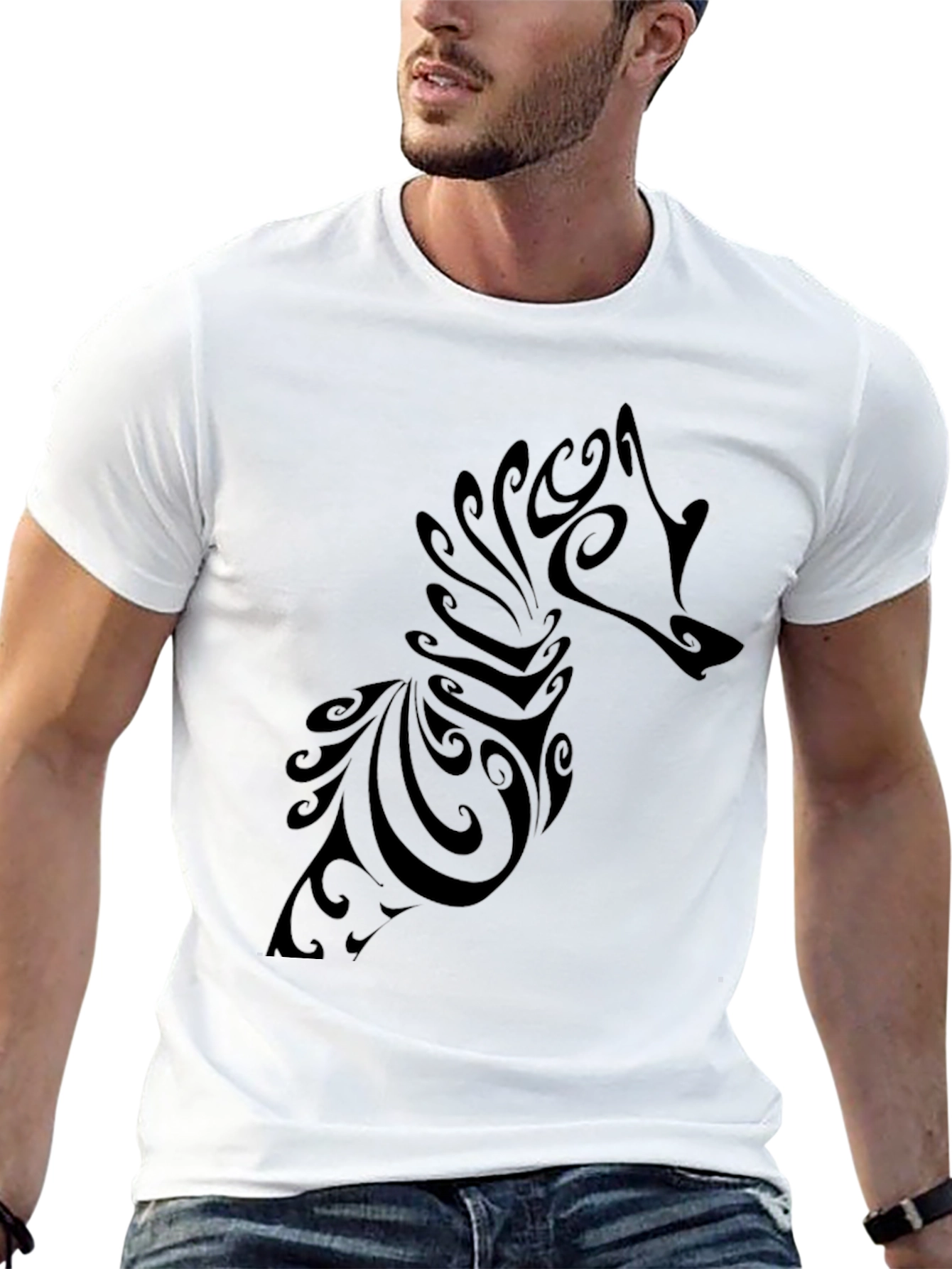 Abstract Wolf Graphic Tee - Mens Black T-Shirt