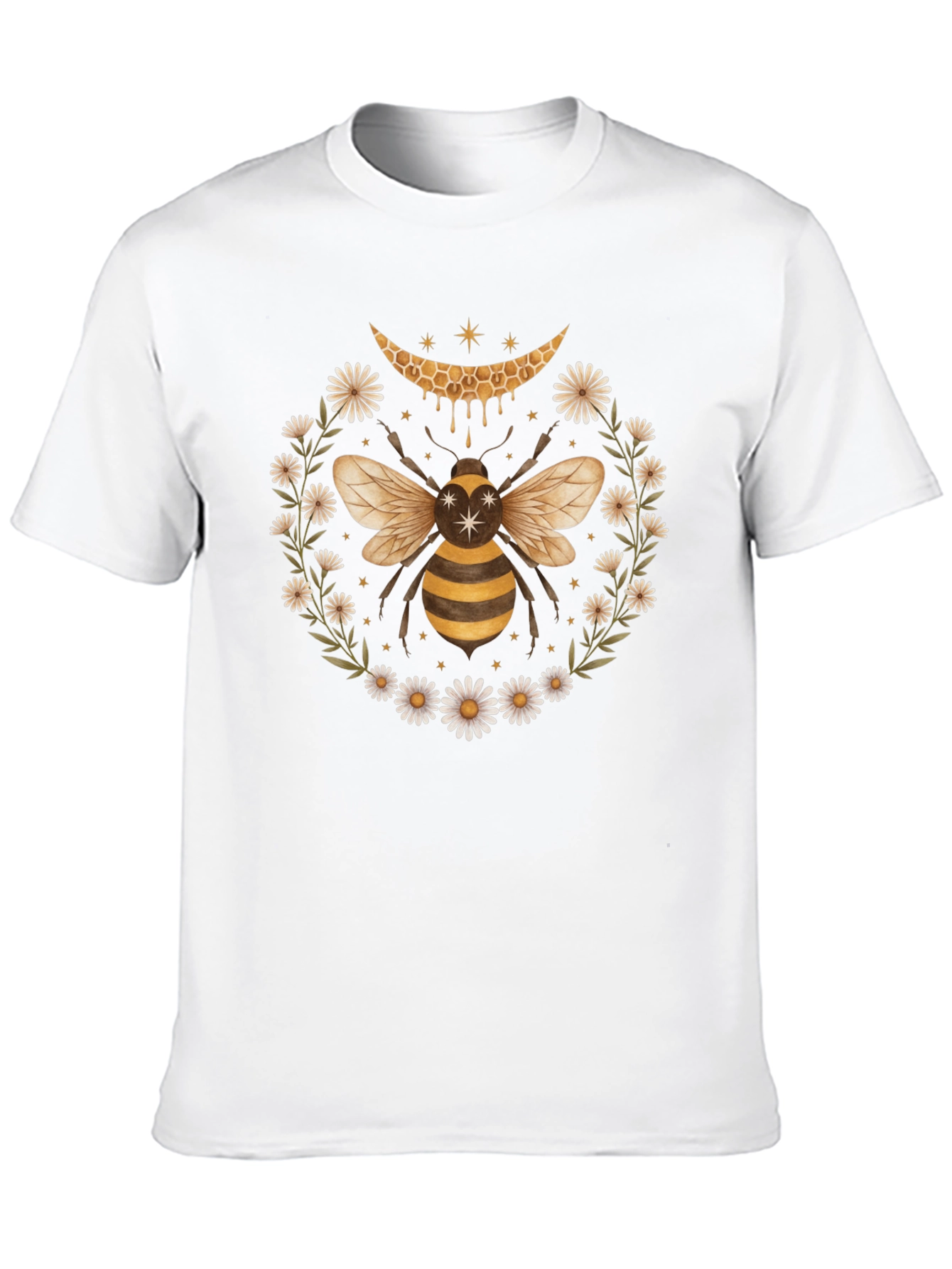 Honeycomb Bee Daisy Wreath Black Tee