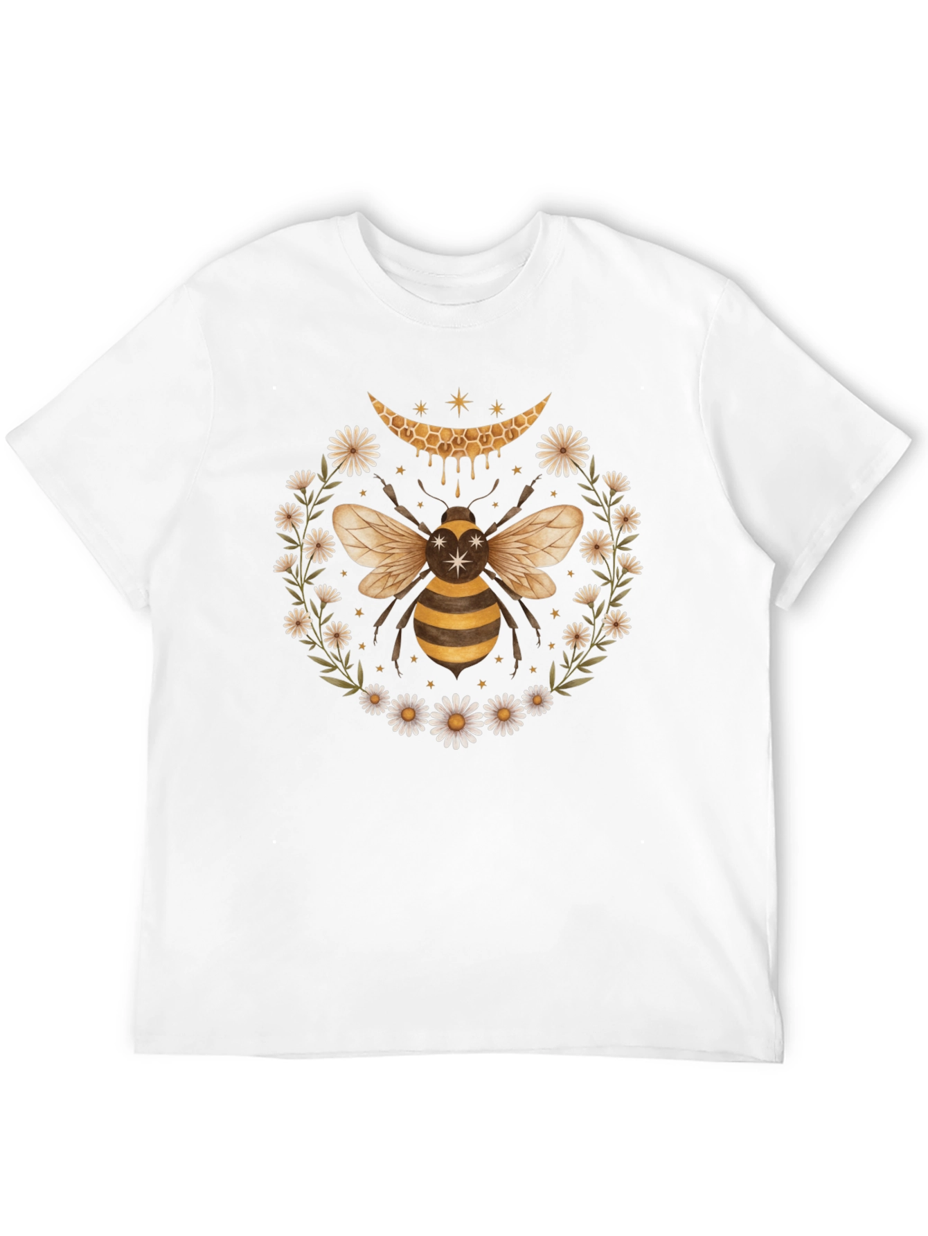 Honeycomb Bee Daisy Wreath Black Tee