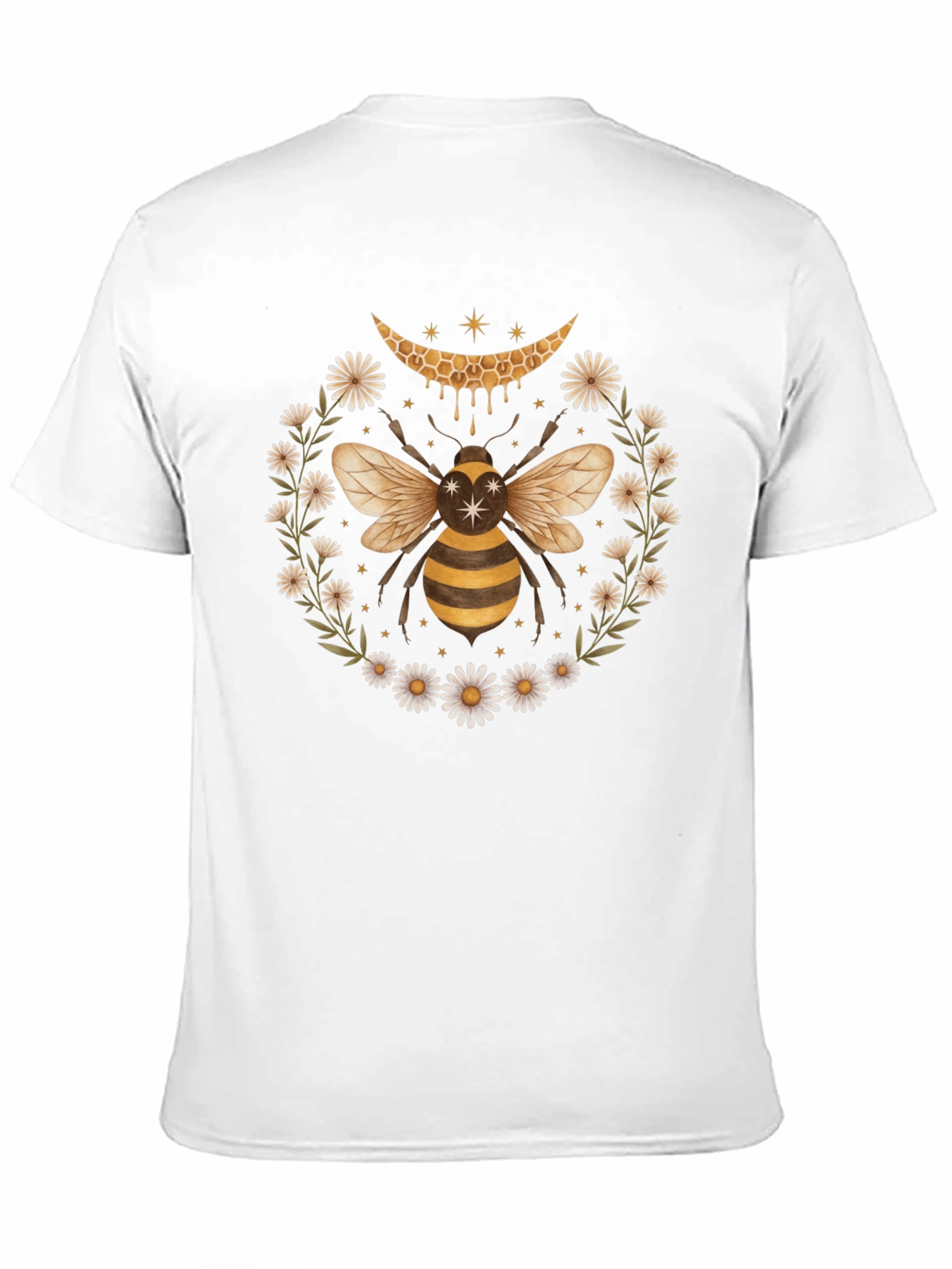 Honeycomb Bee Daisy Wreath Black Tee