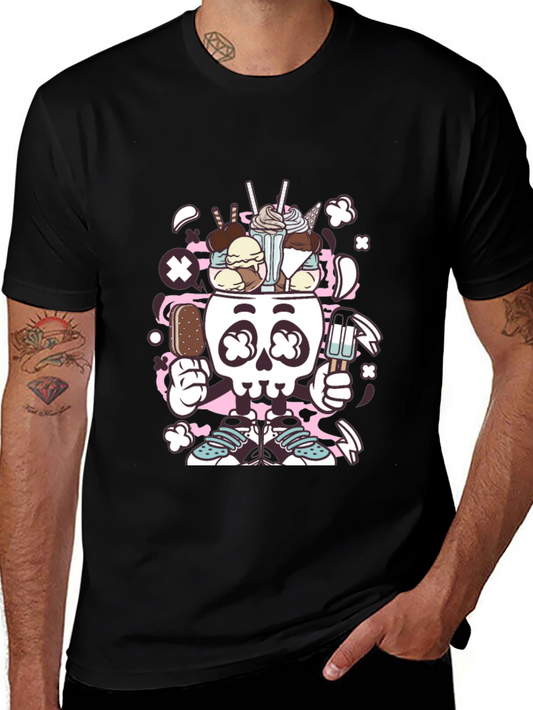Skull & Sweets Graphic Tee - Stylish Black Cotton T-Shirt